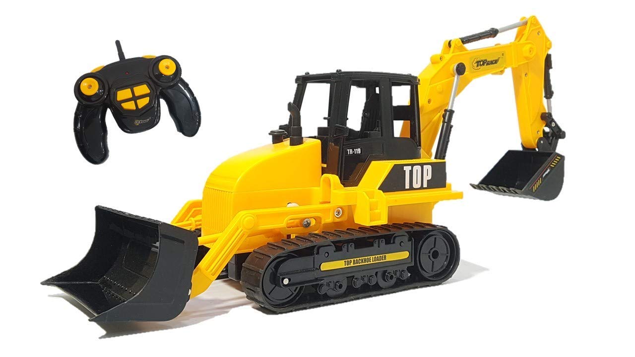 Top Race8-Channel RC Excavator Tractor - Fully Functional Backhoe Loader with Lights and Sound - Remote Control Construction Digger Toy for Kids Ages 3+