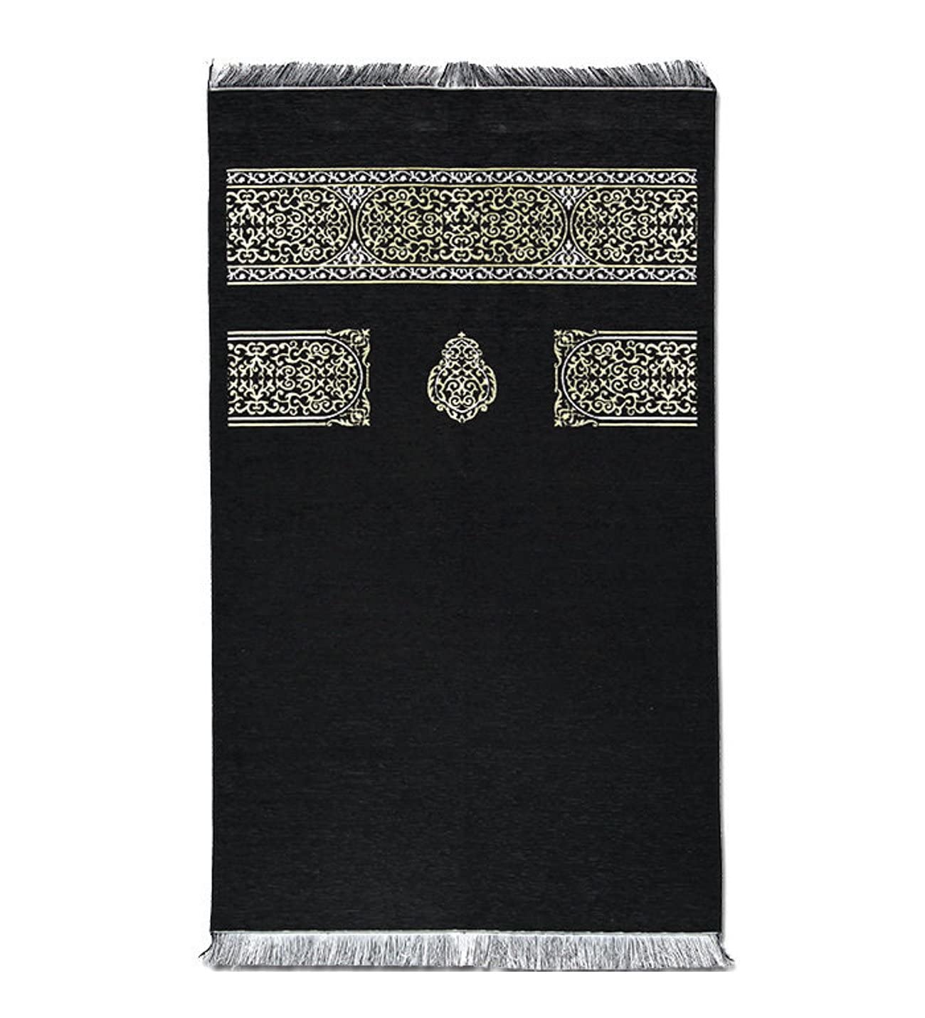 Islamic Kaaba Wall design Prayer Mat Made In Turkey | Sajada | Mussallah Sajada | Islamic Gifts | Namazlik | Mussallah Sajada | Janamaz | Prayer Rug | Salah Chenille Mat - Black 120 cm x 70 cm