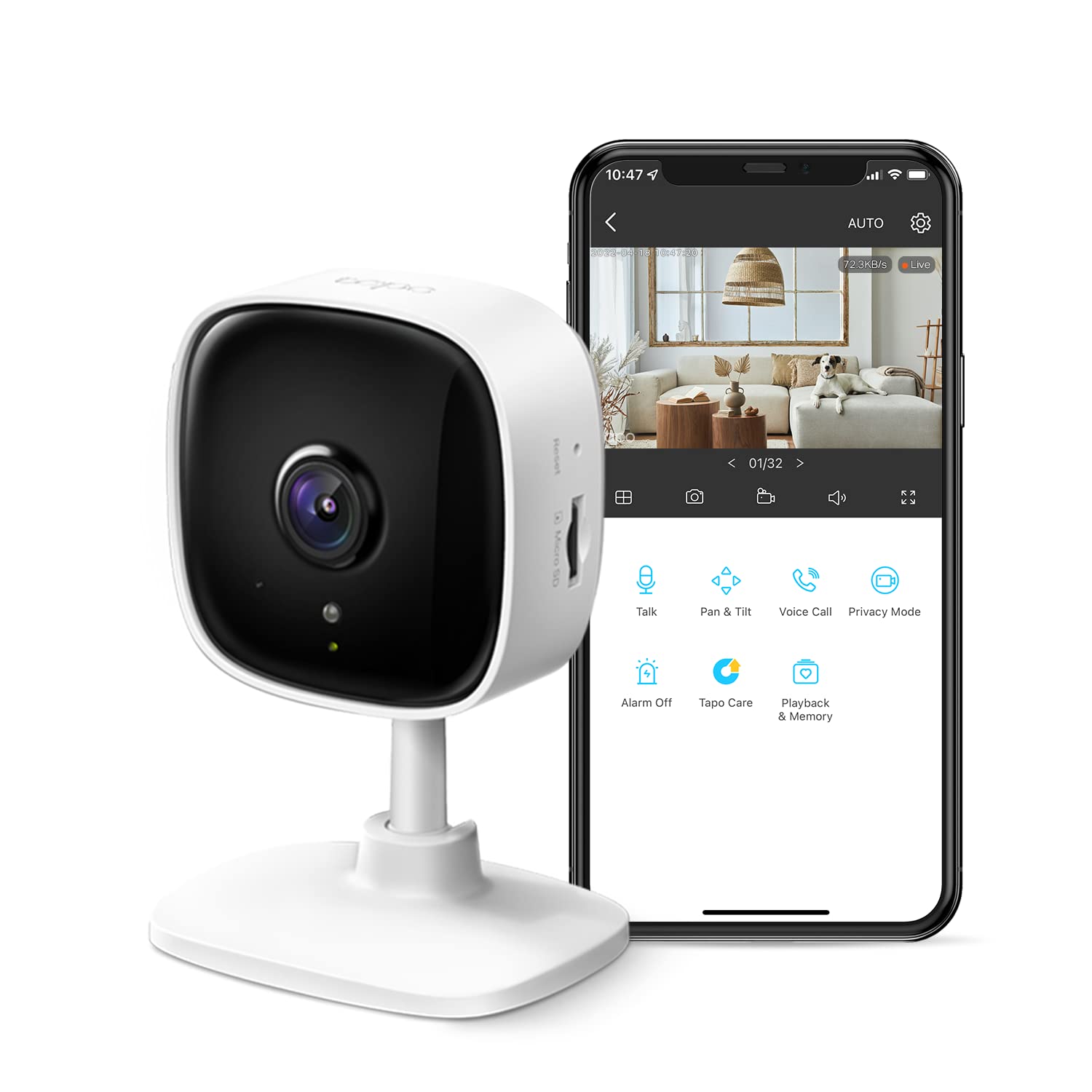 TP-Link Tapo 2K Indoor Security Camera for Baby Monitor, Dog Camera w/Motion Detection, 2-Way Audio Siren, Night Vision, Cloud & SD Card Storage(Up to 256 GB), Works w/Alexa & Google Home(Tapo C110)