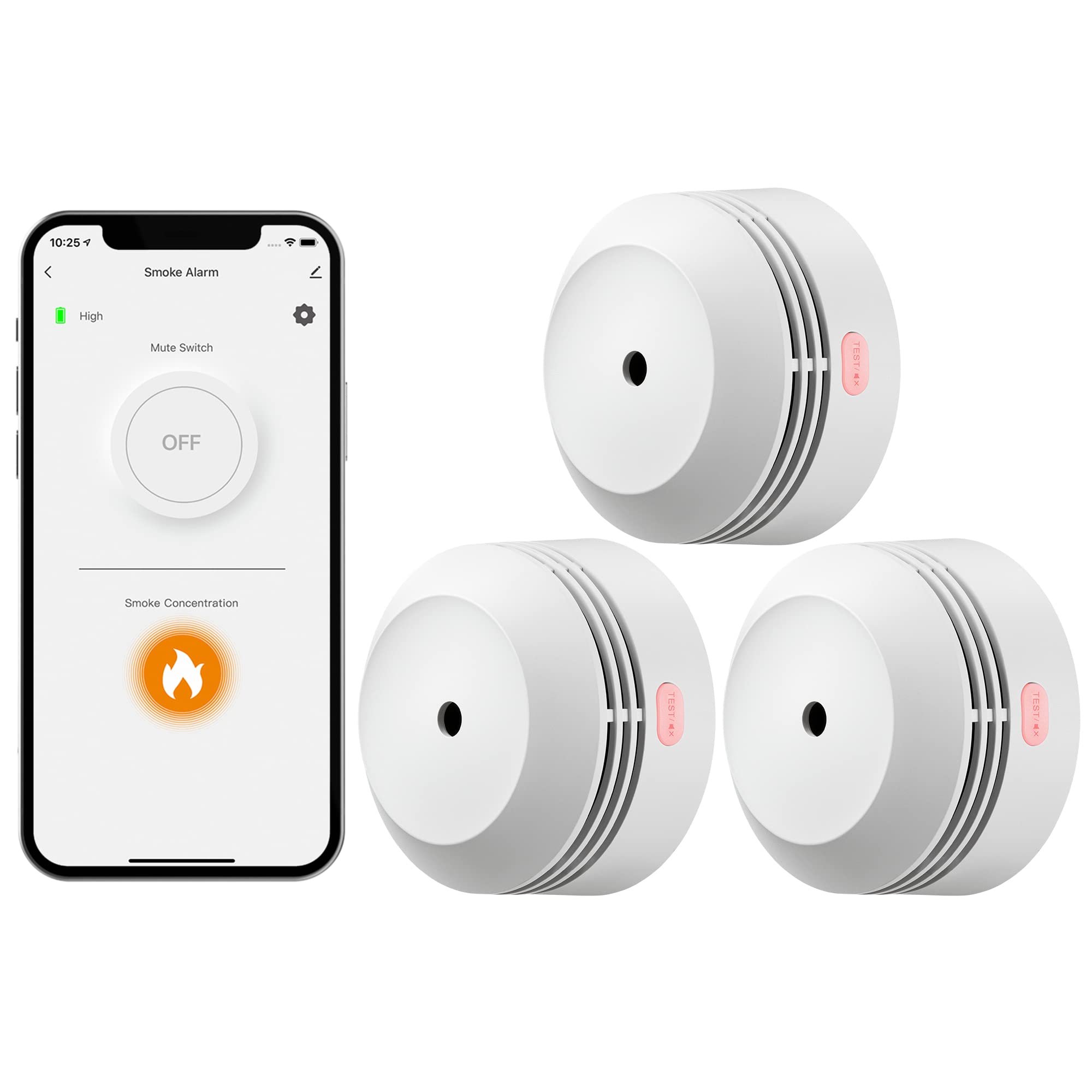 AGEISLINK Wi-Fi Smoke Detector, Wireless Smart Fire Smoke Alarm with App Control, Replaceable Lithium Battery, Auto Self-Check Function, S-WF240, 3-Pack