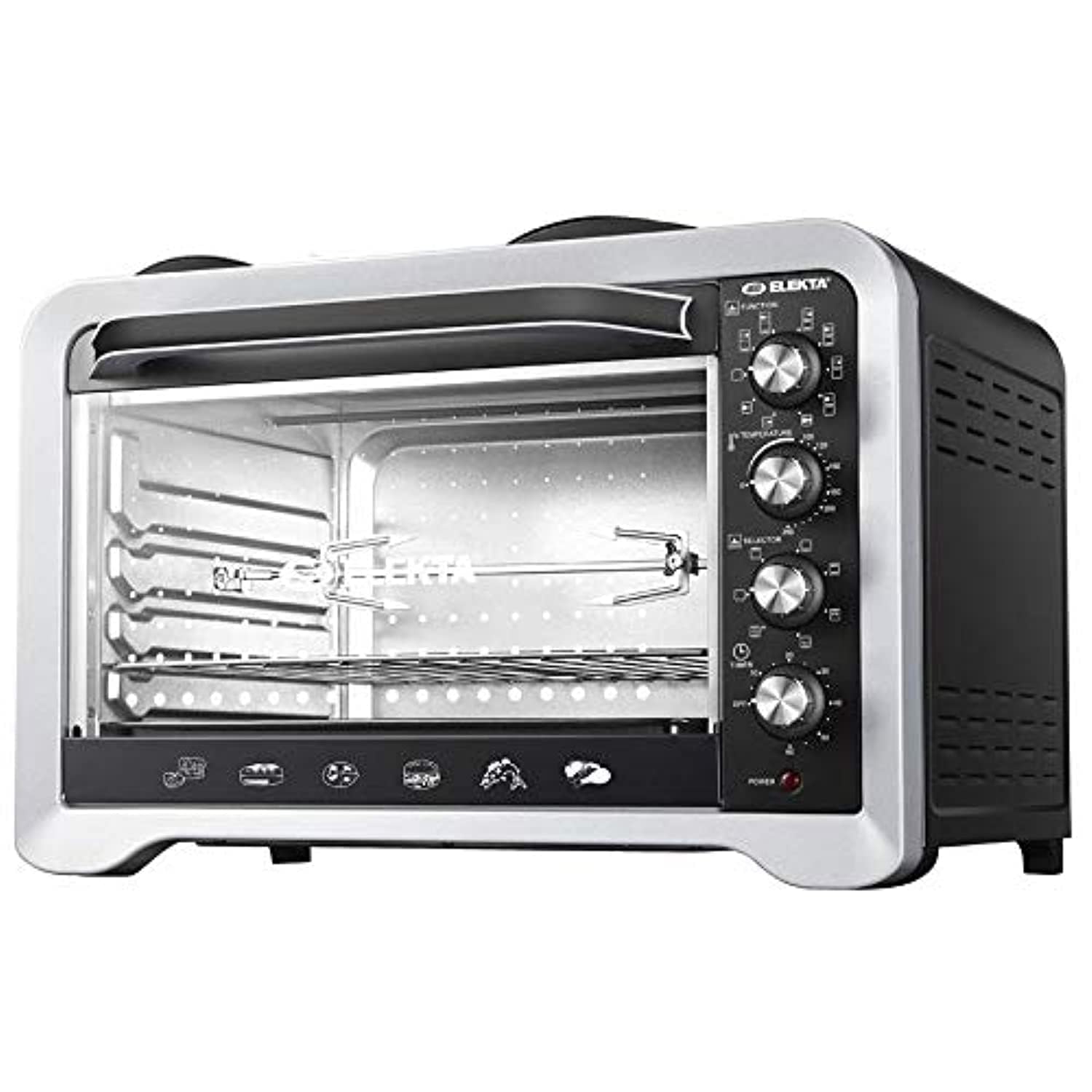 Elekta 45L Electric Oven with 2 Hot Plate and Rotisserie, Black/Silver, EBRO-444HP(A)"Min 1 year manufacturer warranty"