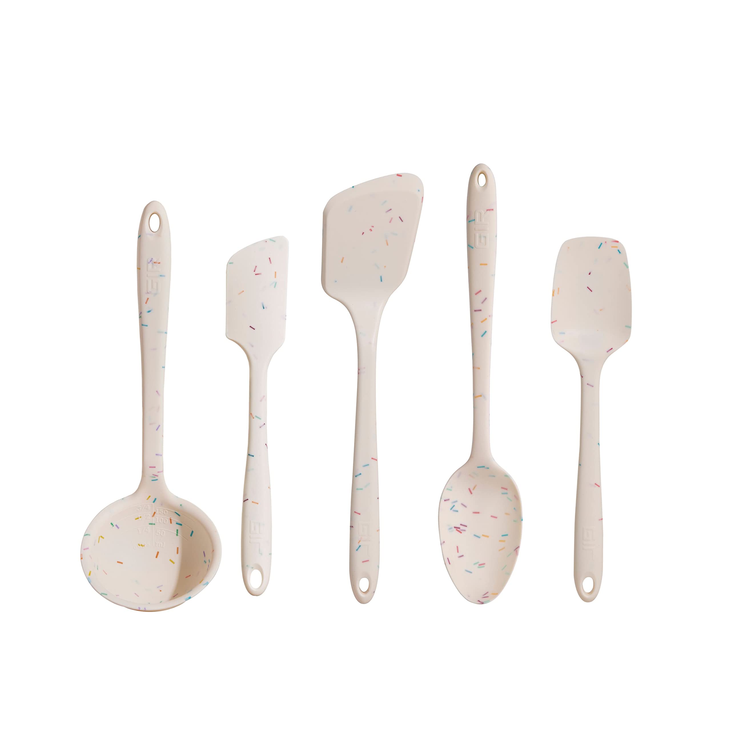 GIR: Get It Right - 5 Piece Silicone Utensil Set - Ladle, Spatula, Flip, Spoon & Spoonula,Non-stick, Heat Resistant - Dishwasher Safe - Kitchen Utensils - Baking Supplies - BPA & BPS Free - Sprinkles