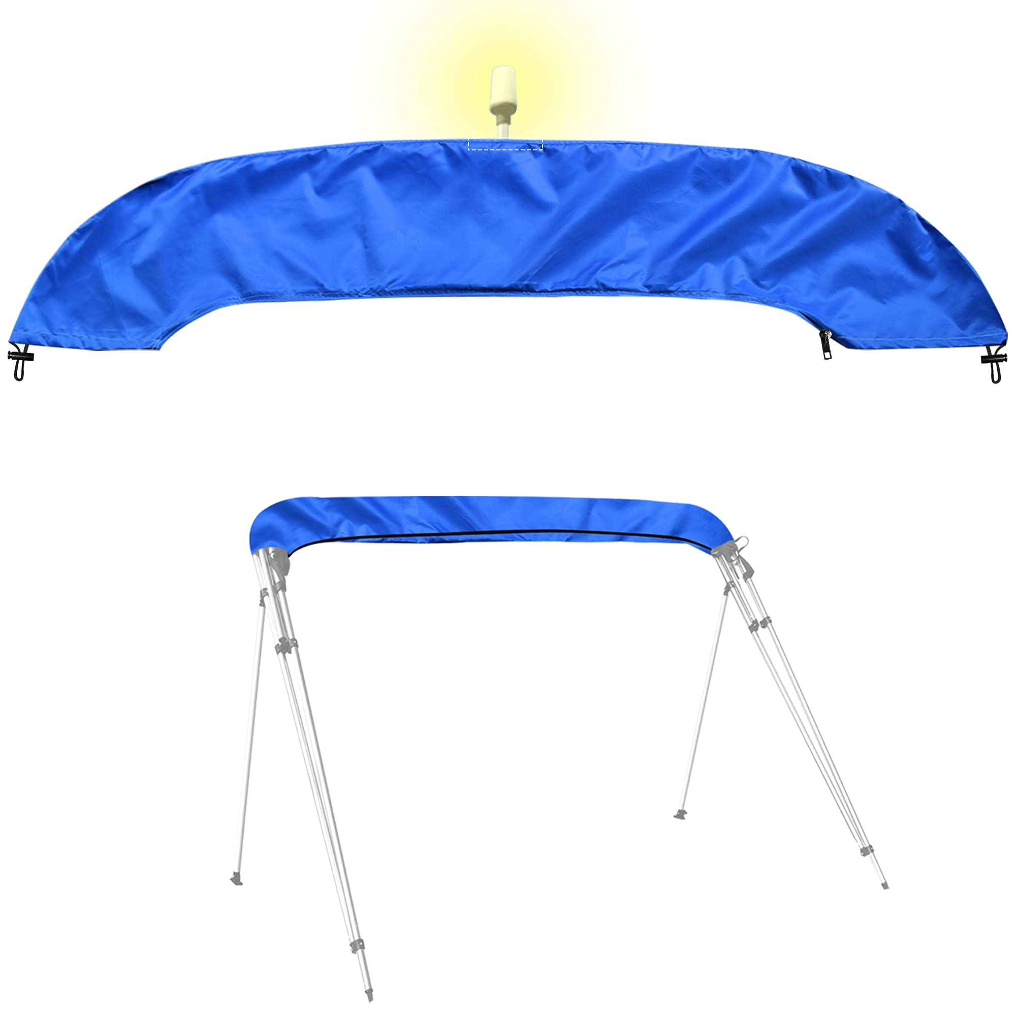 Design with Light Hole Bimini Top Cover,Suitable for 3-4 Bows Bimini Tops,Effectively Prevent The Erosion of UV,sea Water in Summer, Designed with Resin Zipper Bimini Top Canopy,L 68-88IN Blue