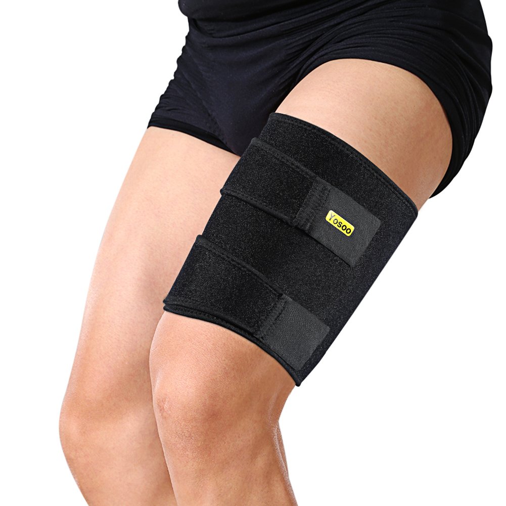 YosooThigh Compression Wrap, Adjustable Neoprene Leg Support Brace, Hamstring Pain, Femoralis Strain, Femoralis Cramps Relief - Soccer, Running, Outdoor Exercises-Black