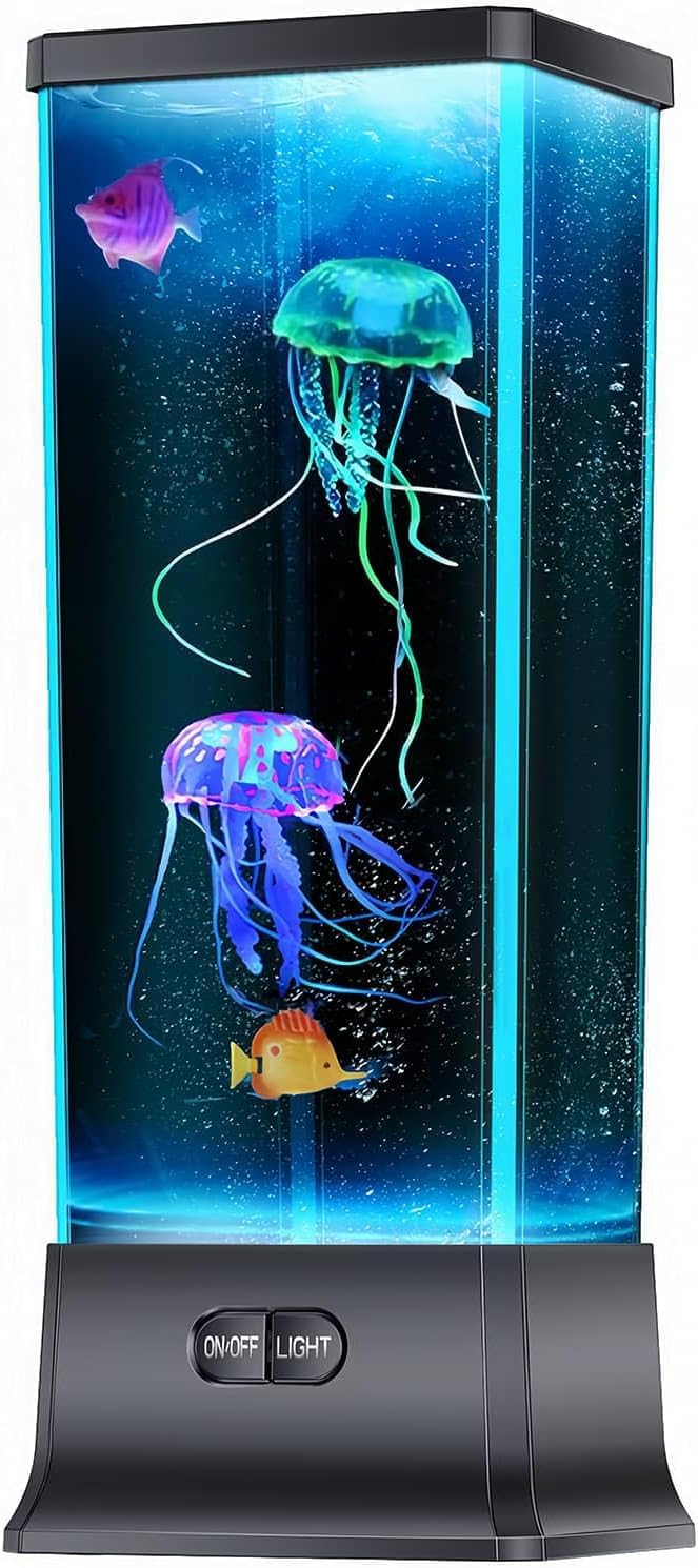 COLORLIFE Electric Jellyfish Tank Table Lamp with Color Changing Light Gift for Kids Men Women Home Deco for Room Mood Light for Relax, Black, ZJ-J01,