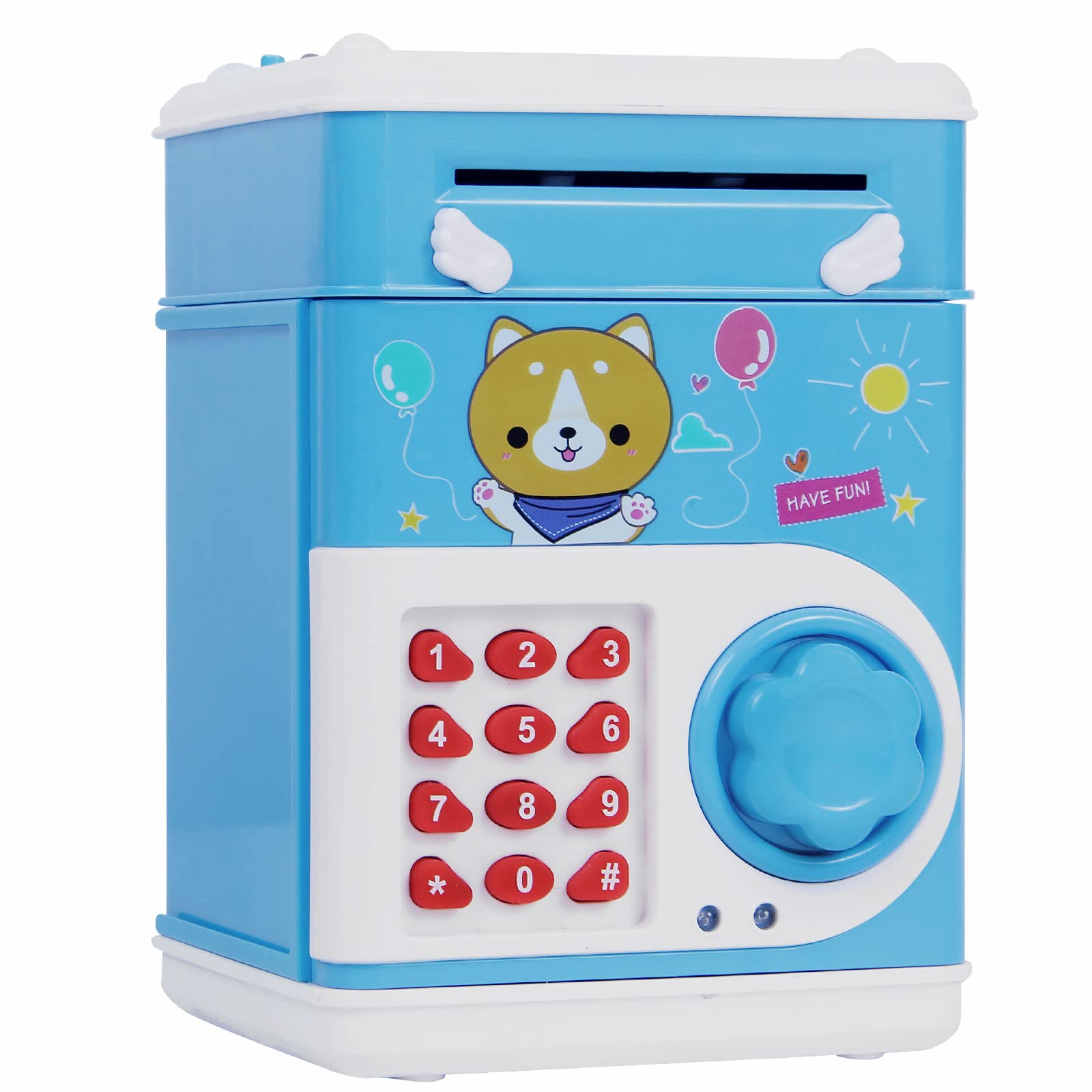 Mini ATM Savings Piggy Banks Toys for Real Money Save for Kids Girls Boys Adults, Electronic ATM Machine Coin Bank Money Saver Digital Password, Deposit Cash Safe Box Gifts for Children(Blue/Dog)