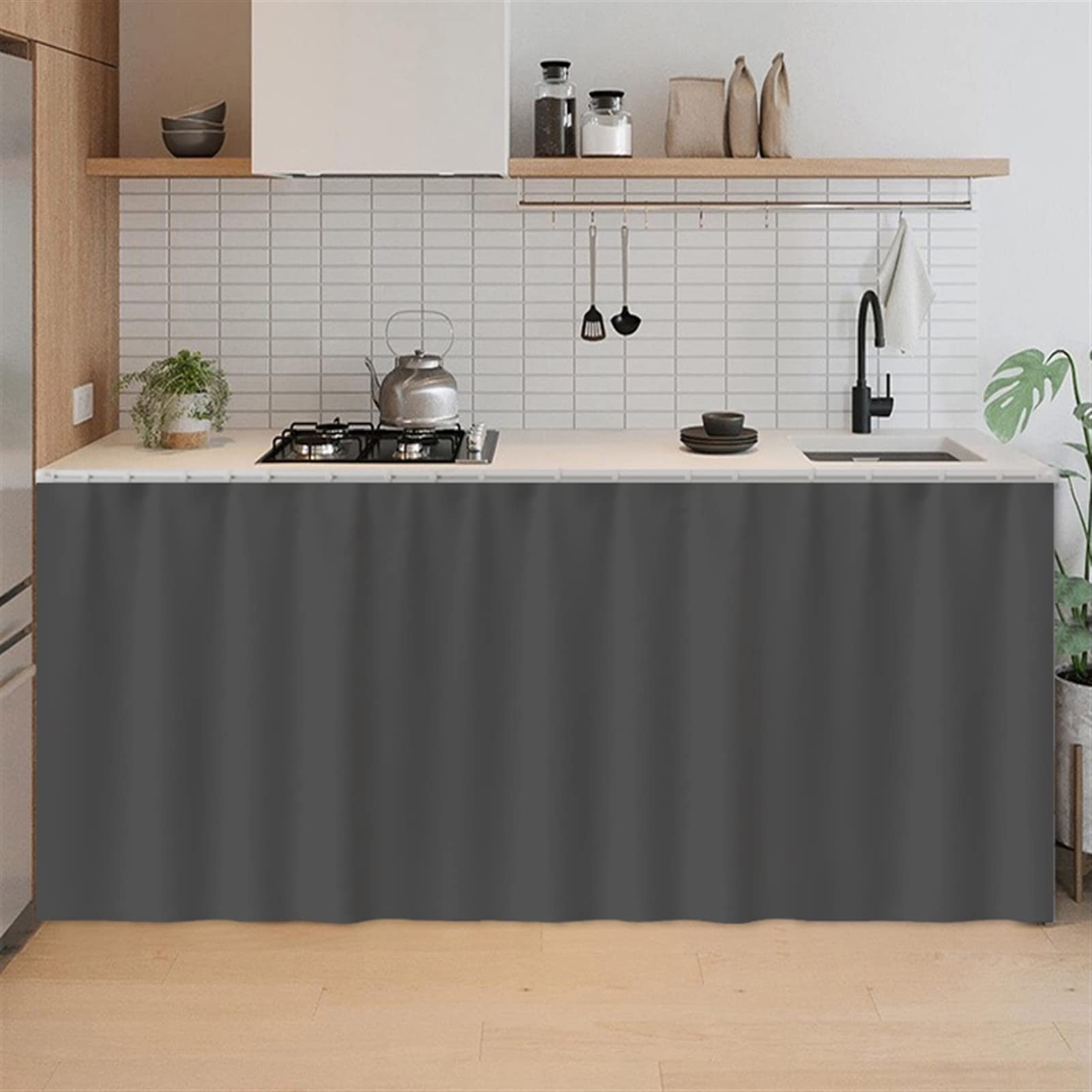 SK Studio Short Curtains for Kitchen, Privacy Cabinet Curtain Dust-Proof Window Shades Doorway Curtain for Closet Storage Room Dark Grey, 51.1" W x 27.6" H