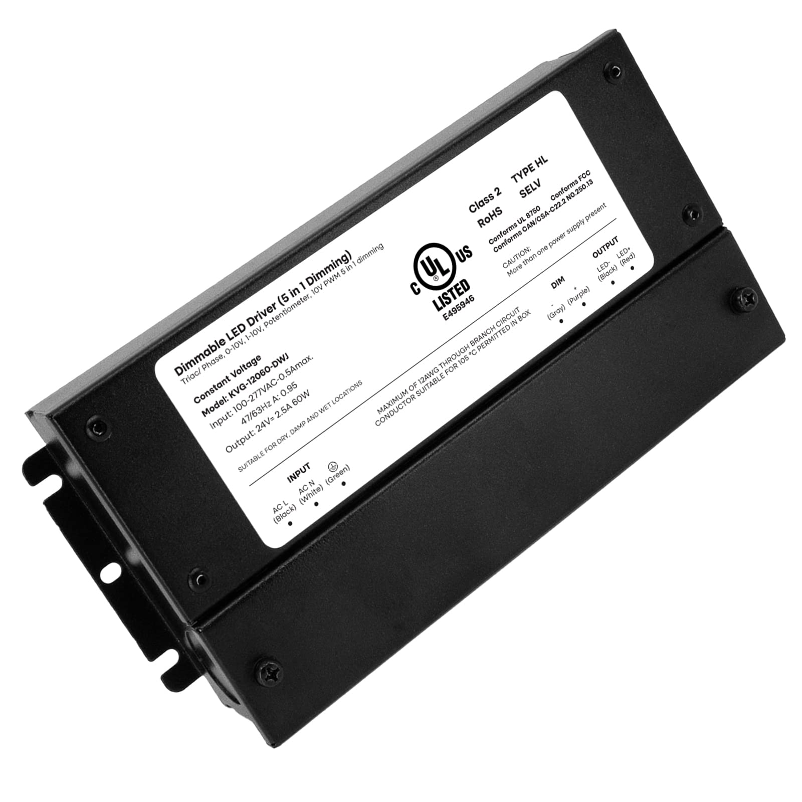 HitLights 24V 60W Dimmable LED Driver – Smooth Flicker Free Dimming – TRIAC, 0-10V, Phase Cut, & 10V PWM – Compatible with Lutron and Leviton Dimmer Switches, UL Listed, Class 2, 100-277V AC – 2.5A DC