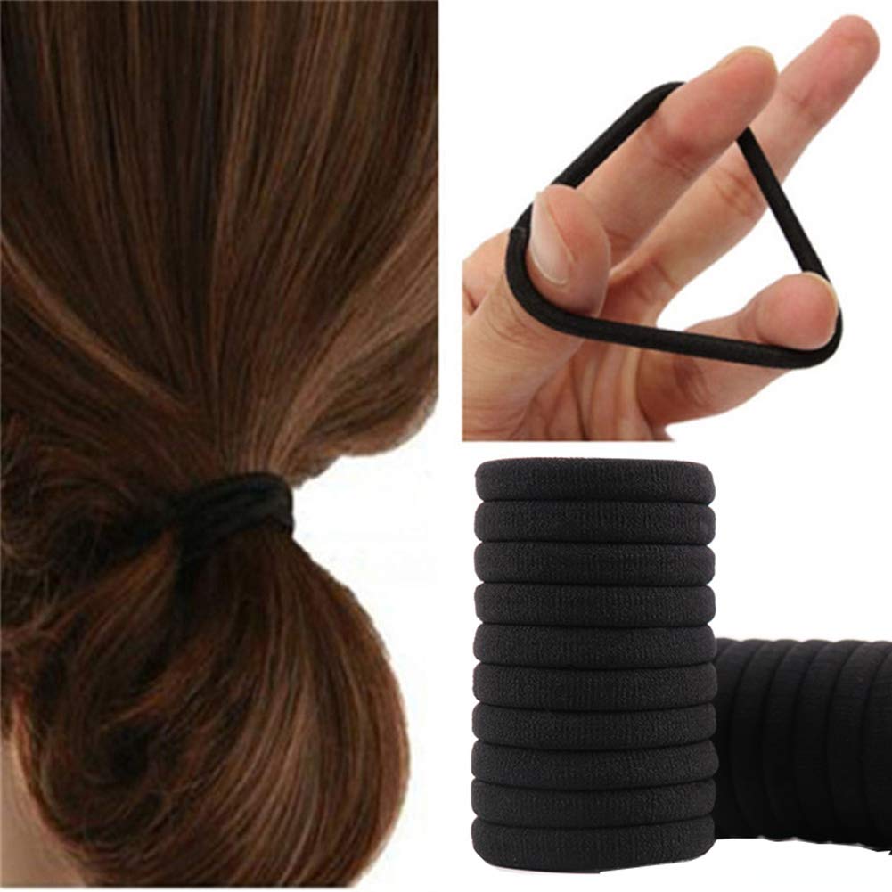 Citihomy Black Hair Ties No Crease,100pcs Elastic Seamless Rubber Hair Bands Not Damage for Toddlers Girls Kids Thick Hair Ponytail Holders Headband Scrunchies Hair Accessories (100PCS)