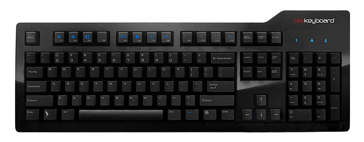 Das Keyboard Model S Wired Mechanical Keyboard, Cherry MX Blue Mechanical Switches, 2-Port USB Hub, Laser Etched Keycaps (104 Keys, Black)