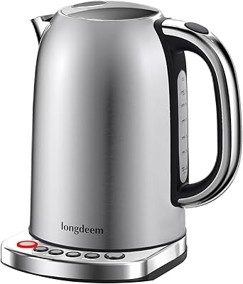 Longdeem Temp Control Electric Tea Kettle, 1.7L Stainless Steel Water Boiler & Heater, Fast Boiling 1500 Watts, Cordless Kettle with Auto Shutoff, BoilDry Protection, LED Light, Silver