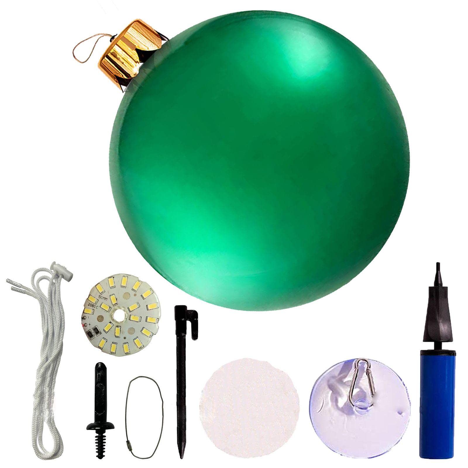 QENETY Inflatable Oversized Ornaments with LED Lights 25.6 Inch Giant Christmas Inflatable Ball Outdoor Inflatables Balls Decoration Christmas Decorations Indoor Outdoor (Green)