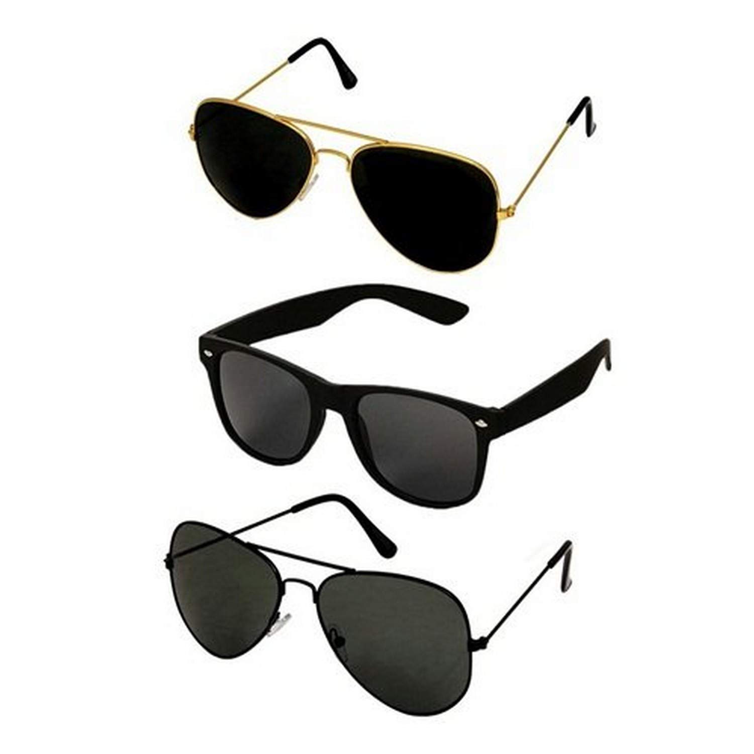 Dervin Unisex Aviator and Rectangular Sunglasses (55, Black) - Combo of 3