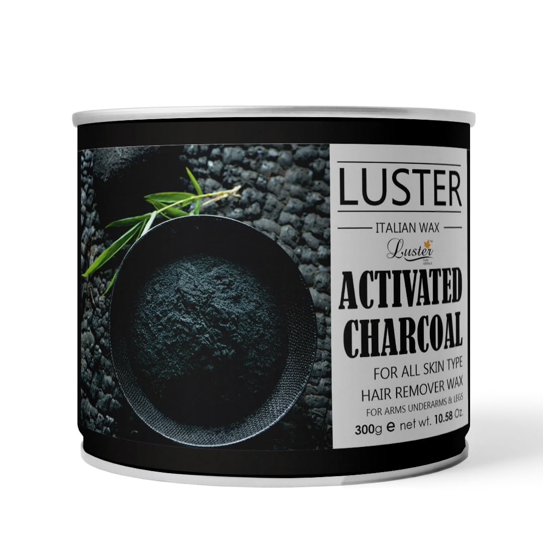 Luster Activated Charcoal Hair Removal Hot Wax | Full Body Hair Removal Italian Wax | Activated Charcoal Powder | For Men & Women | All Skin Types | Paraben & Sulfate Free – 300ml