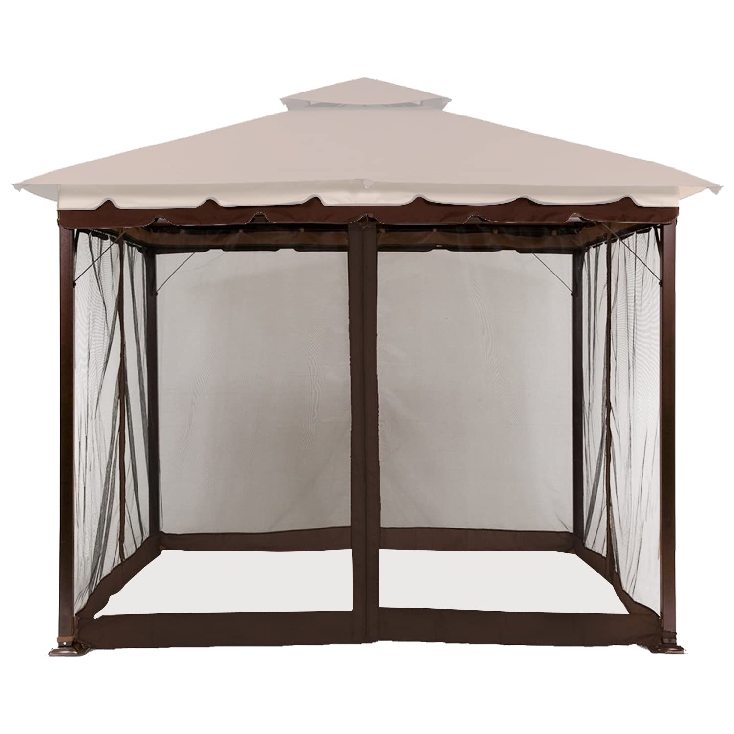 MasterCanopy Patio Gazebo Mosquito Netting Screen Walls (10x10, Coffee)