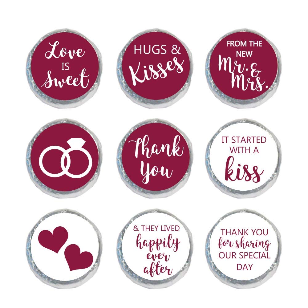 Mini Candy Stickers 0.75 Inch Wedding Favors Set of 324 (Burgundy)