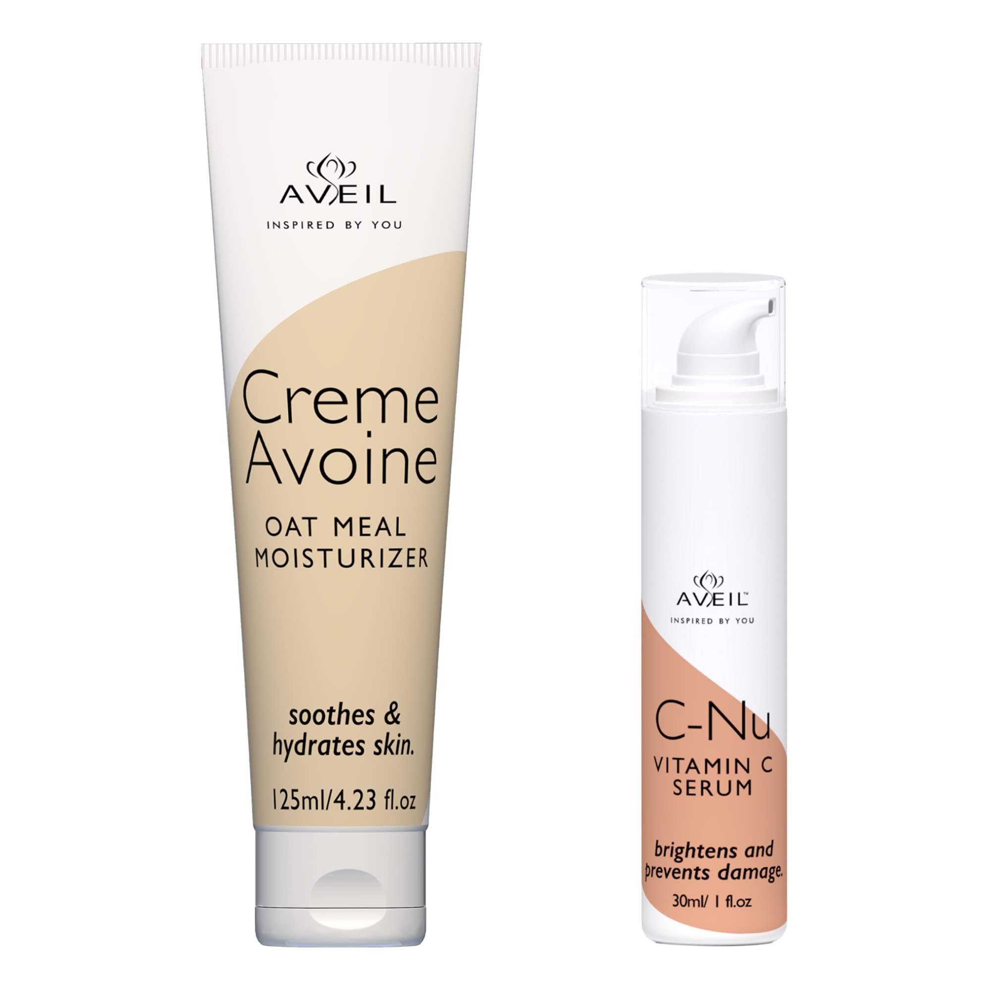 AVEIL Creme Avoine Moisturiser 125 Ml & C-Nu Vitamin C Serum 30 ml Combo Pack | For Soothing & Hydrating | For Radiant Glowing Skin & Effective Skin Brightening | For All Skin Types | Combo Pack