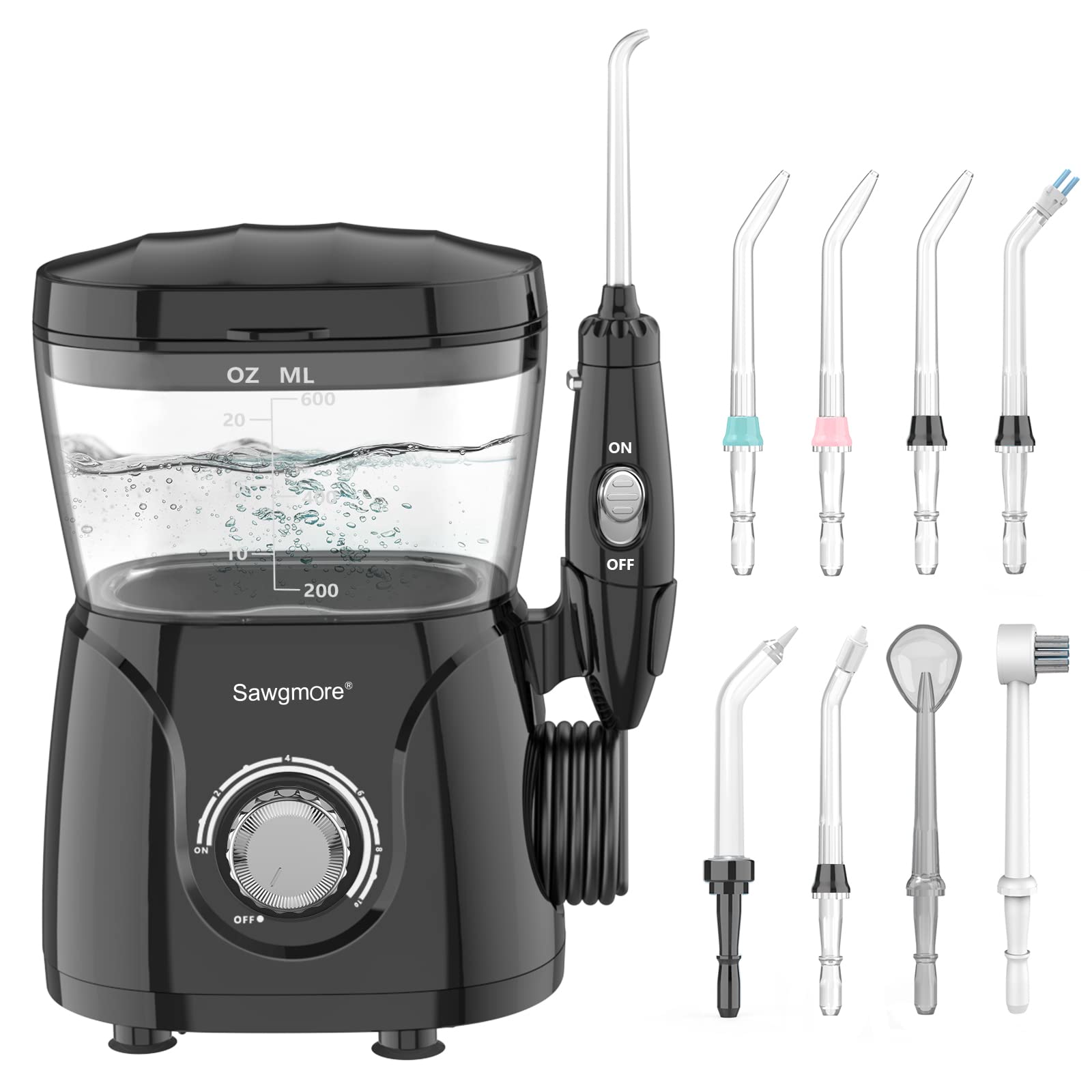 FC166 Water Flosser for Teeth/Braces, 600 ml Large Capacity, 10 Adjustable Pressures,8 Home Nozzles Professional Oral Irrigator for Teeth Clean(Black)