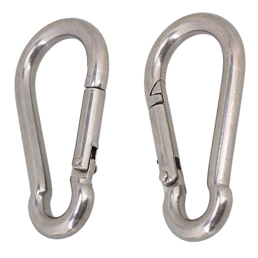 RvPaws Heavy Duty Multipurpose 8 mm Metal Spring Snap Hook Carabiner - Hook Swing Connector (Silver) - Pack of 2