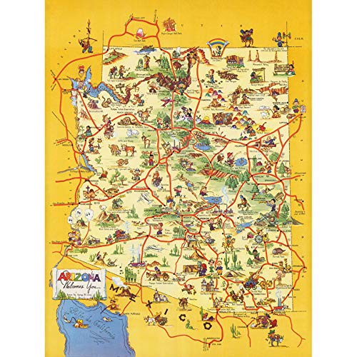 Map Avey 1942 Arizona Welcomes You Unframed Wall Art Print Poster Home Decor Premium