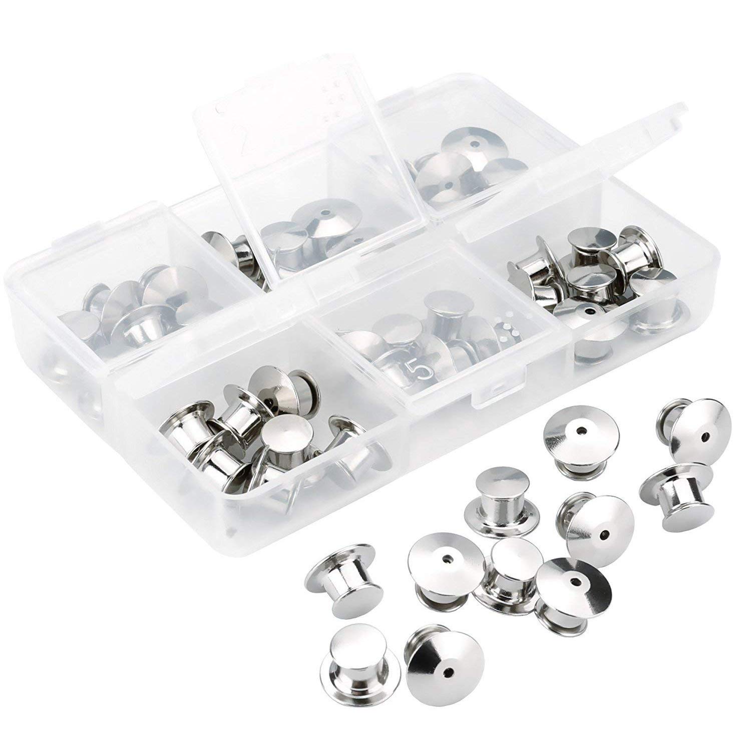 40 Pieces Metal Pin Backs Locking Pin Keepers Locking Clasp with Storage Case