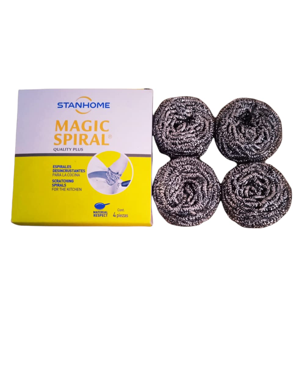 STANHOME Magic Spirals Magically Descaling the Coal - Stainless Steel Pads, Great for Cleaning Kitchen Utensils (4 Spirals)