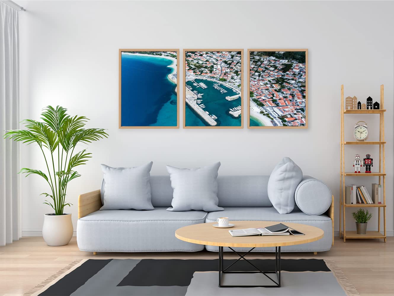 VERRE ART Wooden Floater Framed Canvas - Wall Decor for Living Room, Bedroom, Office, Hotels, Drawing Room (46in X 27in) - Baska Voda Beach