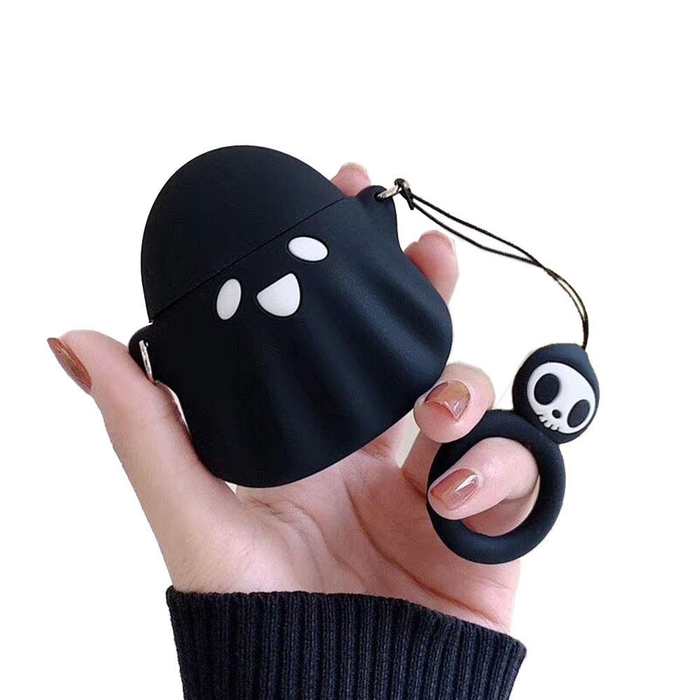 Airpods Case, Gtinna 3D Cute Cartoon Ghost Airpods Cover Soft Silicone Rechargeable Headphone Cases,AirPods Case Protective Silicone Cover and Skin for Apple Airpods 1st/2nd Charging Case (Black)