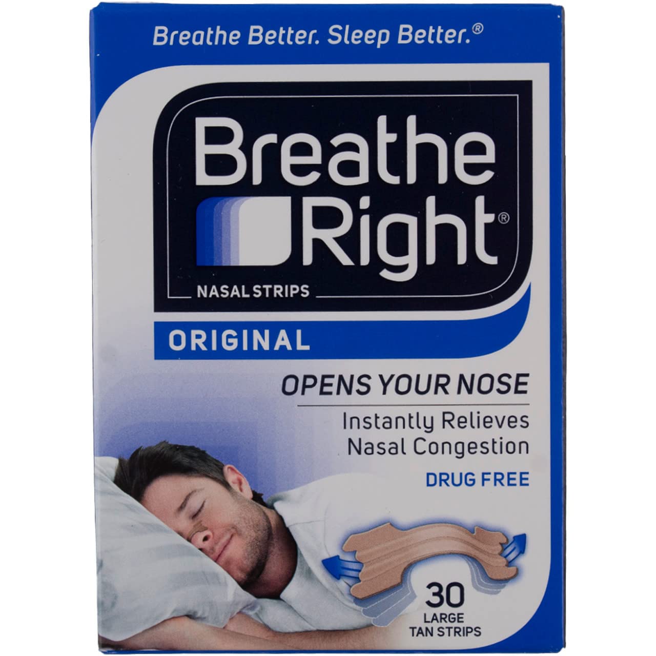 Breathe RightNasal Strips to Stop Snoring, Drug-Free, Original Tan Large, 30 count, 3 Packages