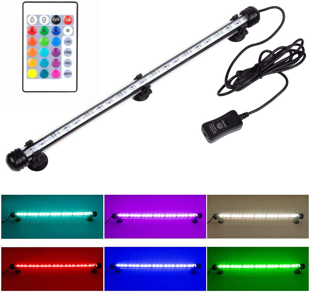 GZKANFUL LED Aquarium Light, Fish Tank Light Waterproof RGB Colorful Underwater Submersible LED Lights Strip Background Decorate Lighting, 15"