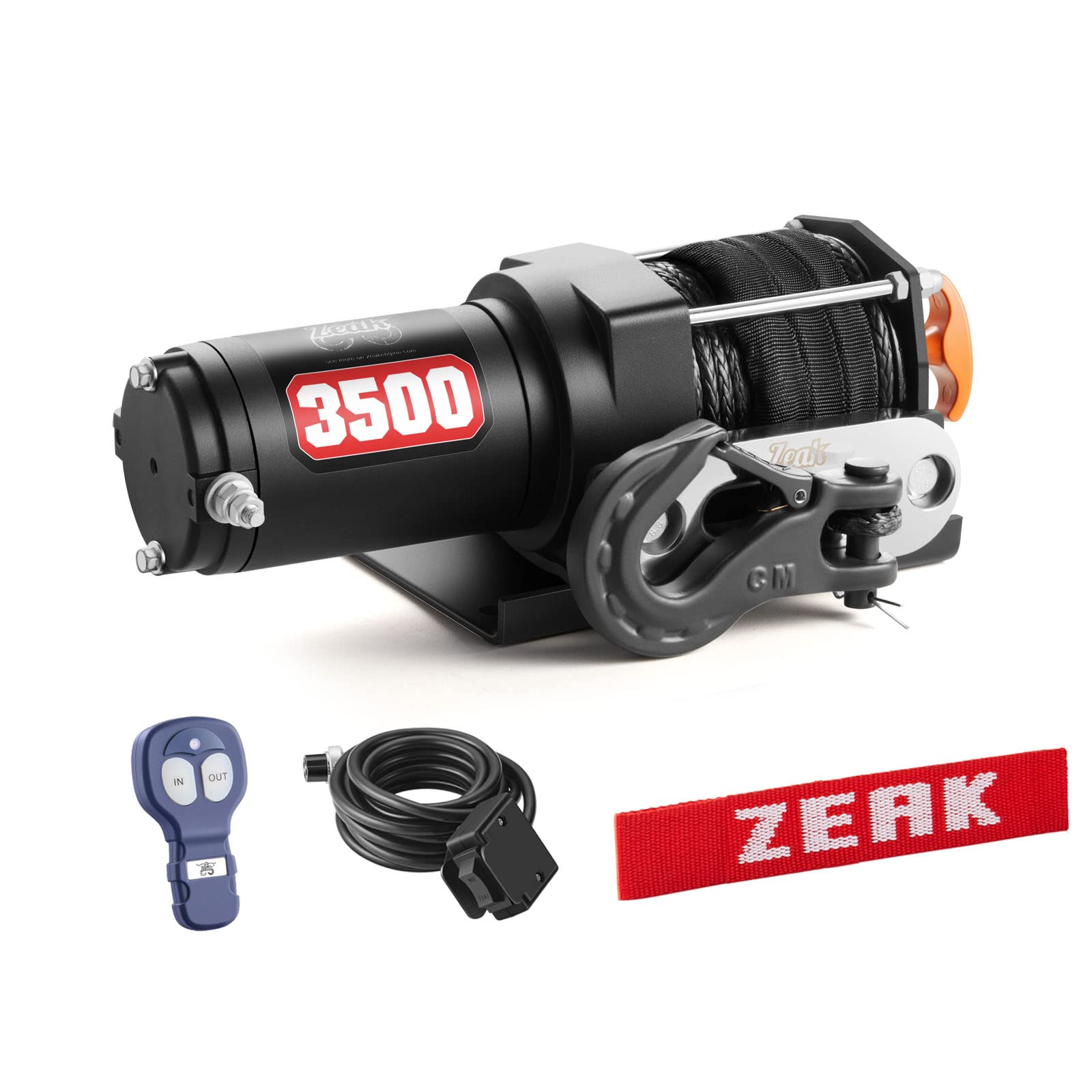 ZEAK 3500 lb. Advanced 12V DC Electric Winch, Off Road Waterproof, Synthetic Rope, Mount, for Sports car, ATV