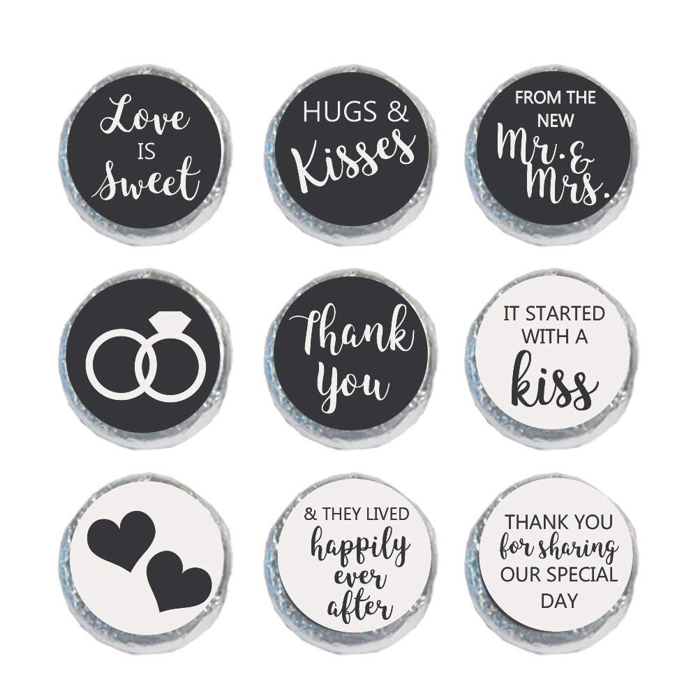 Mini Candy Stickers 0.75 Inch Wedding Favors Set of 324 (Black)