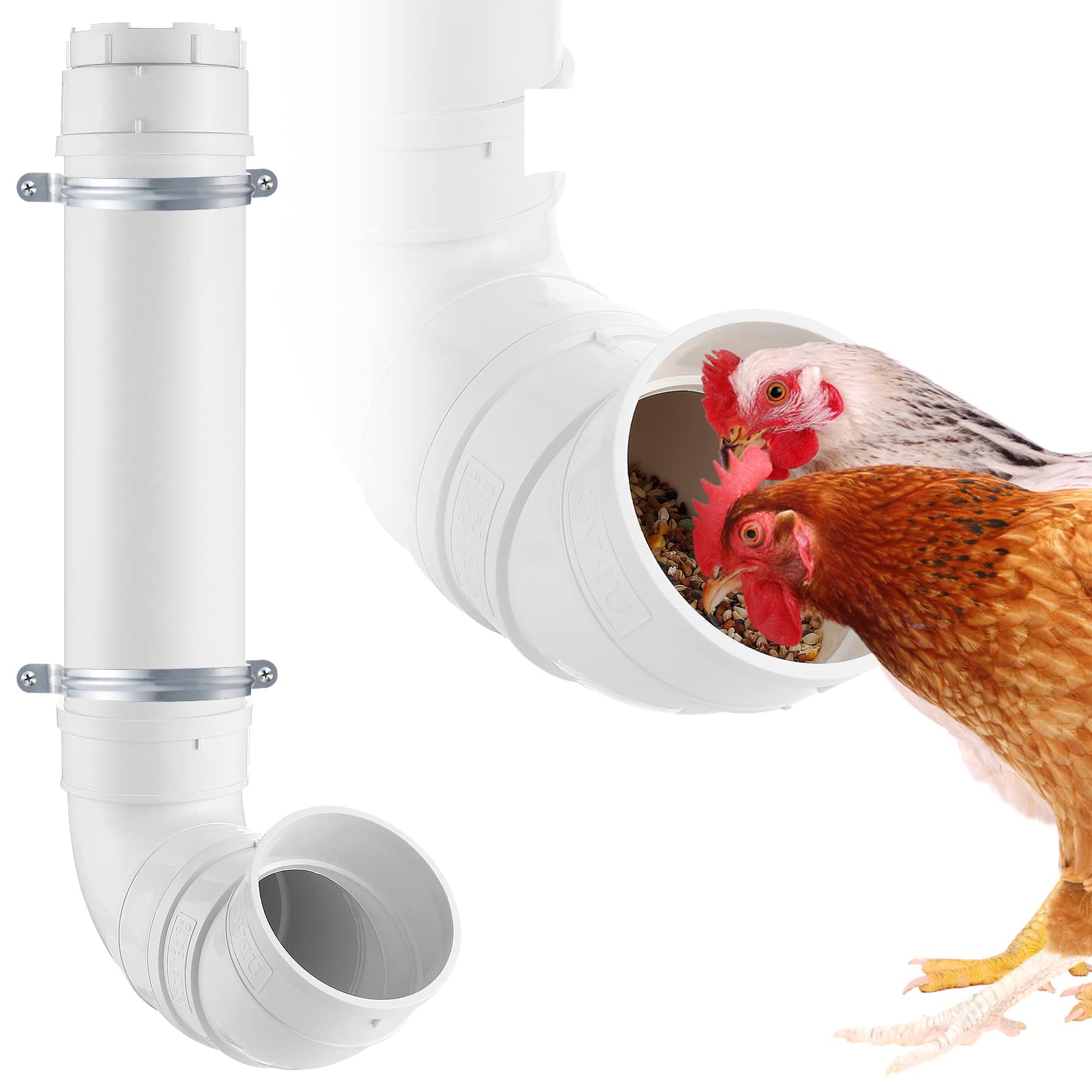 MEWTOGO Automatic Chicken Feeder No Waste - 6.6 Pounds Capacity Heavy Duty PVC Pipe Chicken Coop Feeder, Poultry Gravity Feed Port Used in Chicken Coop for Chicken Long Feeding