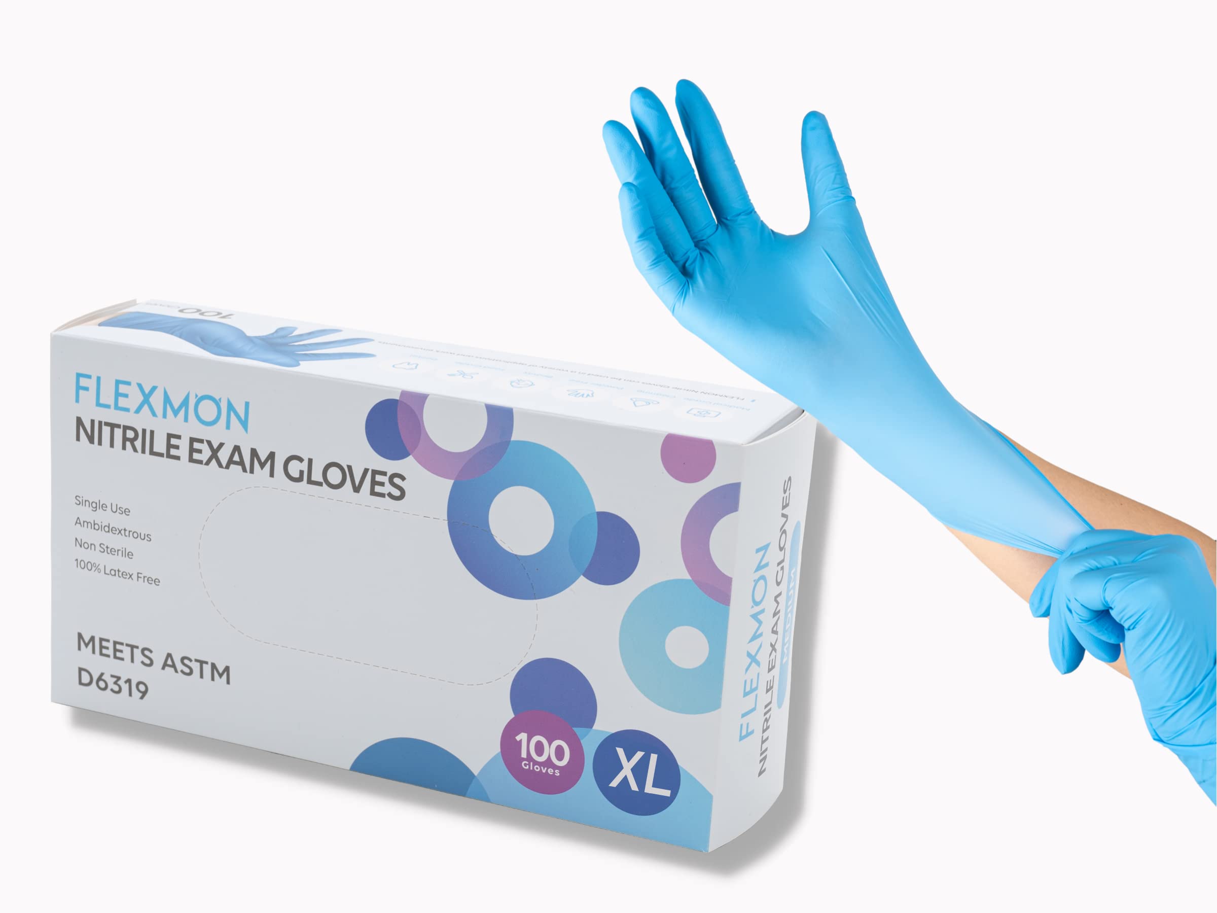 FLEXMON Nitrile Exam Gloves,100 Count, Single Use, 4.2 Mil Heavy, Protective, Disposable, Latex Free