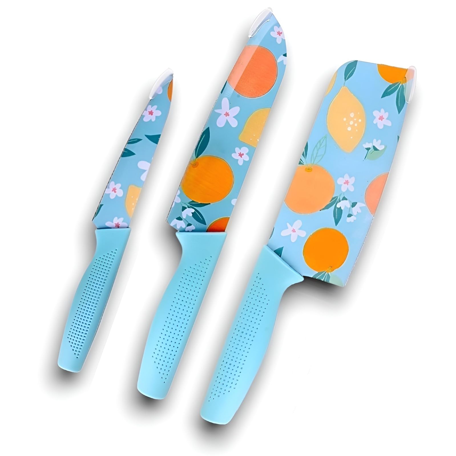 ONICORN® Stainless Steel Blade Kitchen Knife Set & Non-Slip Handle, Paring, santoku & Chef's Knife with Colorful Non-Stick Coating, for Vegetable Cutting & Chopping (M-A/M-B/M-C 3 PCS Set)