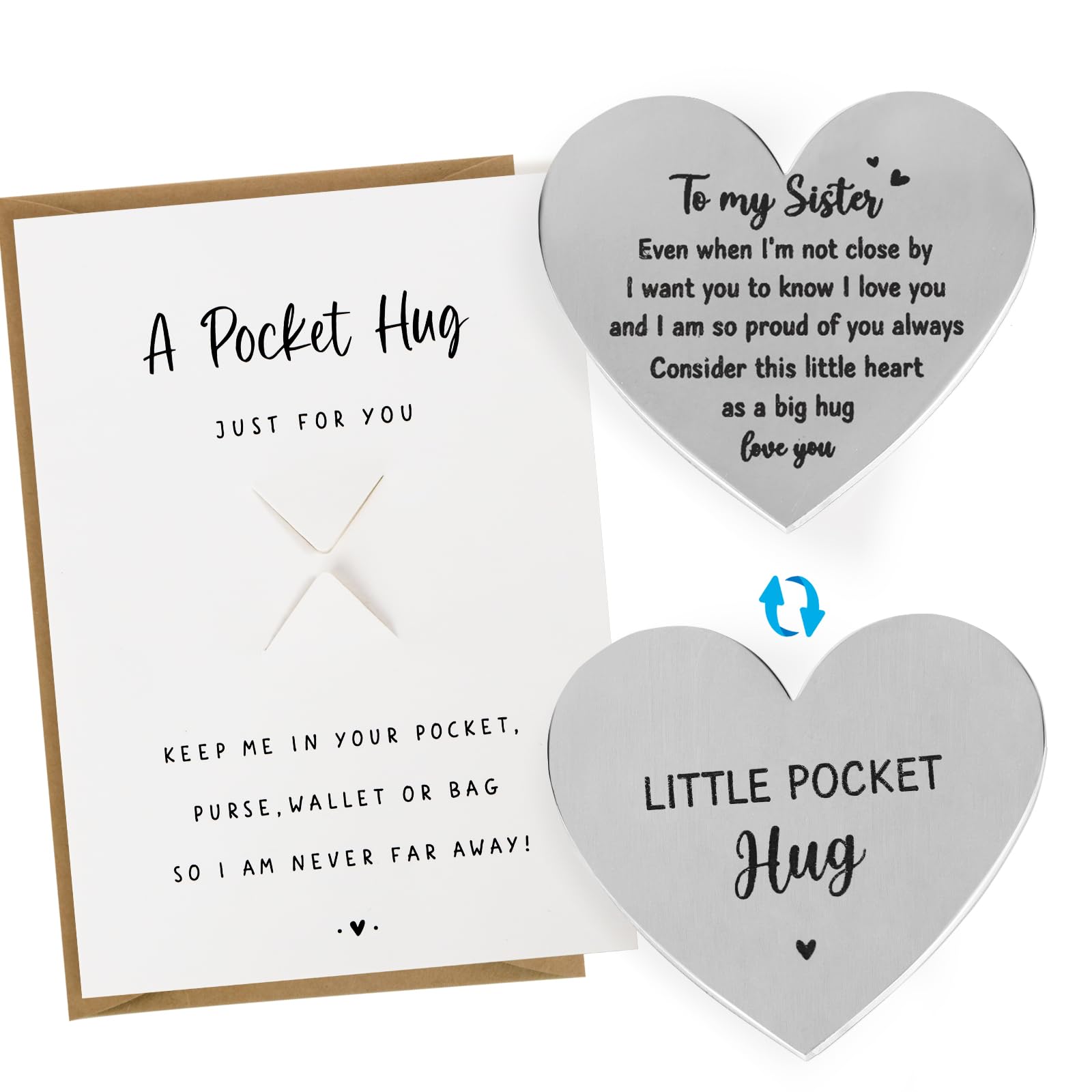 Sister Gifts from Sister Pocket Hug Sister Birthday Gifts Christmas Heart Shaped Little Pocket Hug I Love You