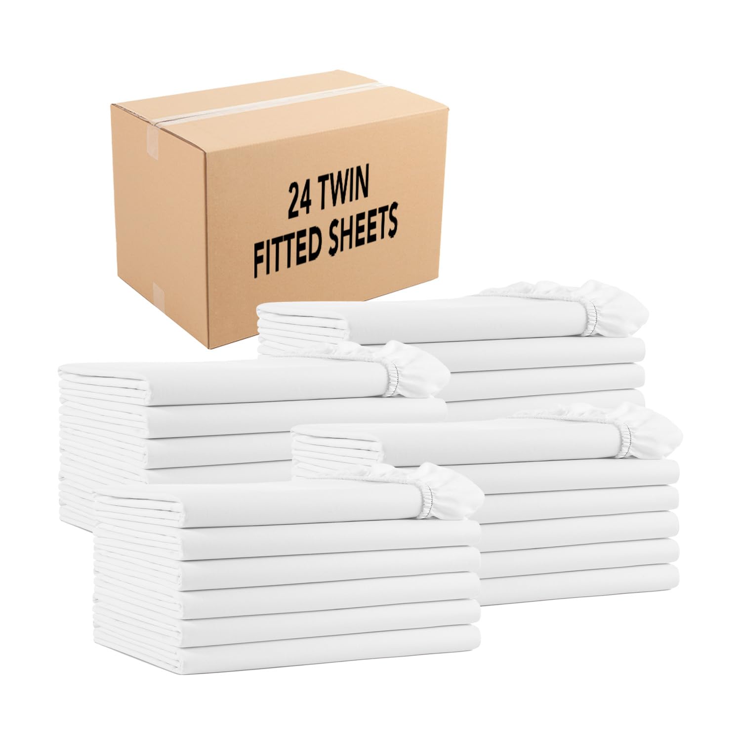 Arkwright Bulk Fitted Bed Sheets - (Case of 24) Soft, Durable Cotton Blended Bedding Essentials Supplies for Hosts of Hotel, Motel, or Rental Properties, White, Twin 36 x 80 x 12 in.