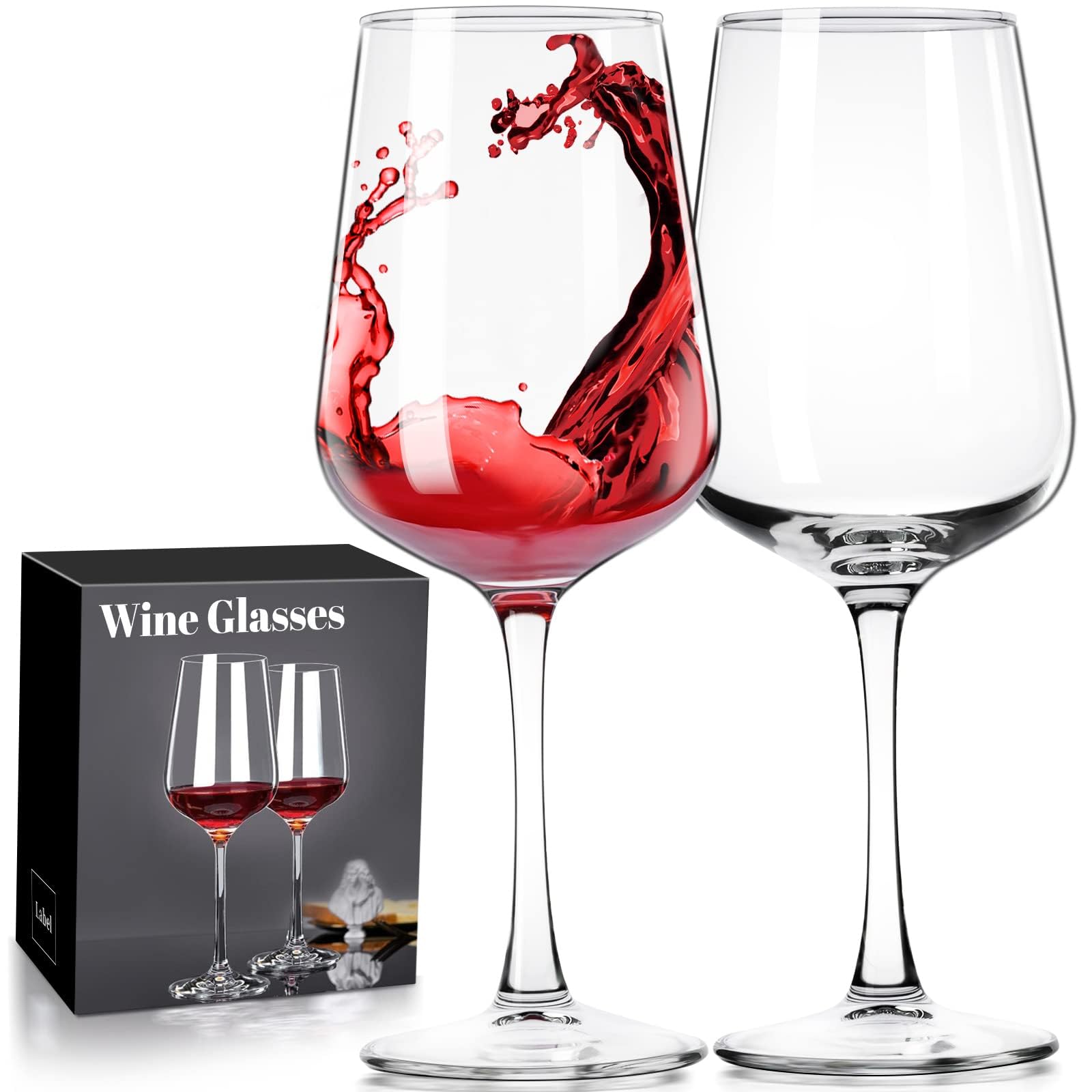 PARACITY Wine Glasses Set of 2, Hand Blown Wine Glasses, Clear Glass, Long Stem Glass for Red and White Wine, Christmas Gifts, 12oz Red Wine Glasses for Women, Men, Wedding and Birthday