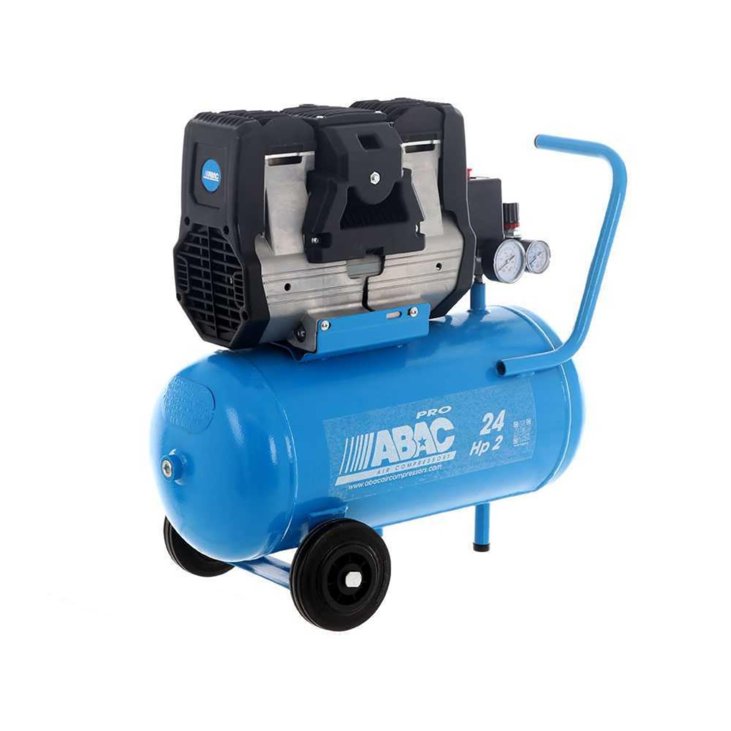 ABAC Silent Electric Air Compressor OS20P-PP | Oil-less | Horizontal | Single-stage Pump | 24L Tank | 2 HP | 9 Bar | 230 l/min | 65 dB(A) | 1Ph/230V/50Hz | 1420 RPM