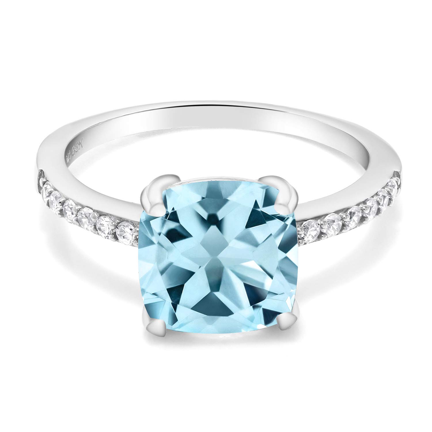 Gem Stone King925 Sterling Silver Sky Blue Topaz Engagement Ring For Women (2.86 Cttw, Cushion Cut 8MM, Gemstone Birthstone, Available In Size 5, 6, 7, 8, 9)