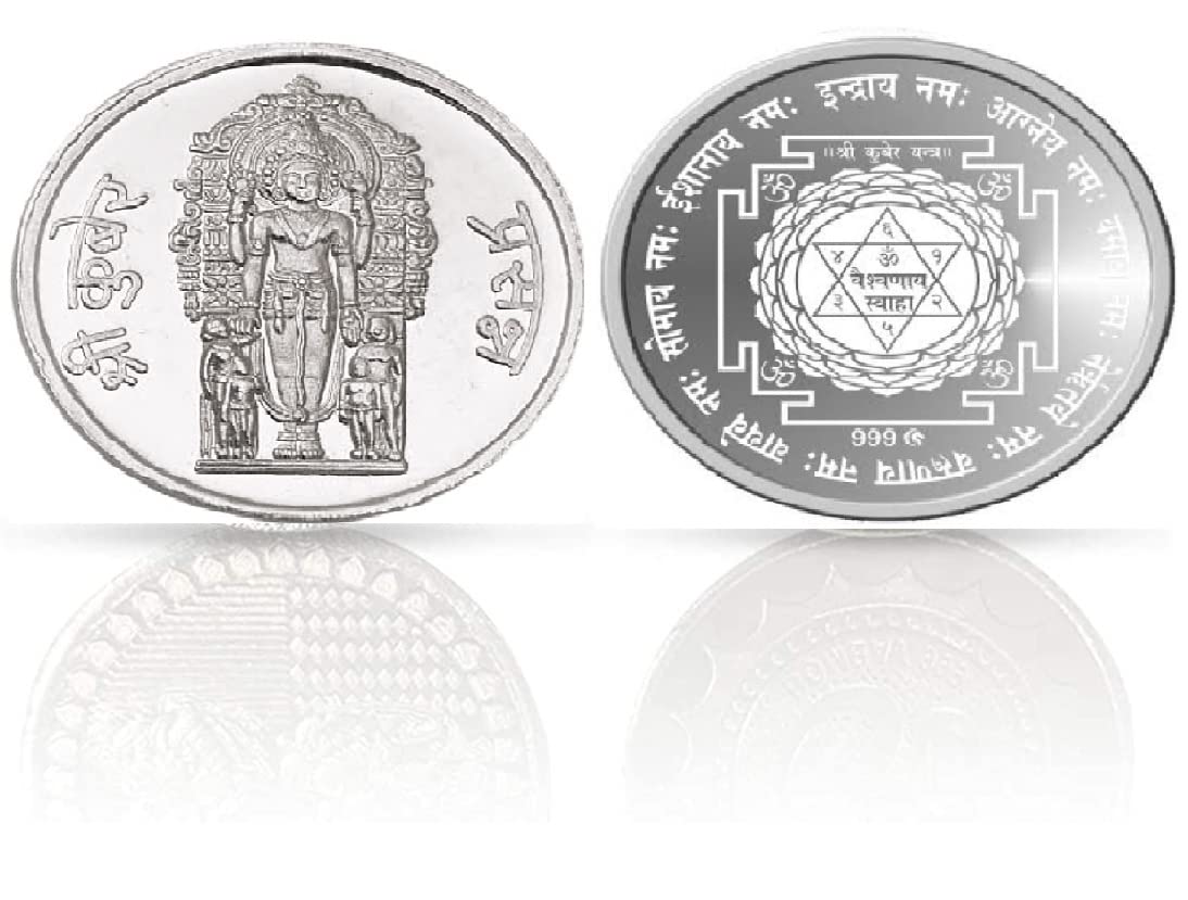 LVA CREATIONSLVA CREATION 10 grams pure silver coin kuber yantra lakshmi g pure silver coin laxmi ganesh Bis Hallmark 999 fine Silver Coin kubera . 10gm coin lakshmi ganesh bar for gift in happy birthday gift & happy anniversary gift festive gift pack for pooja & Dhanteras diwali