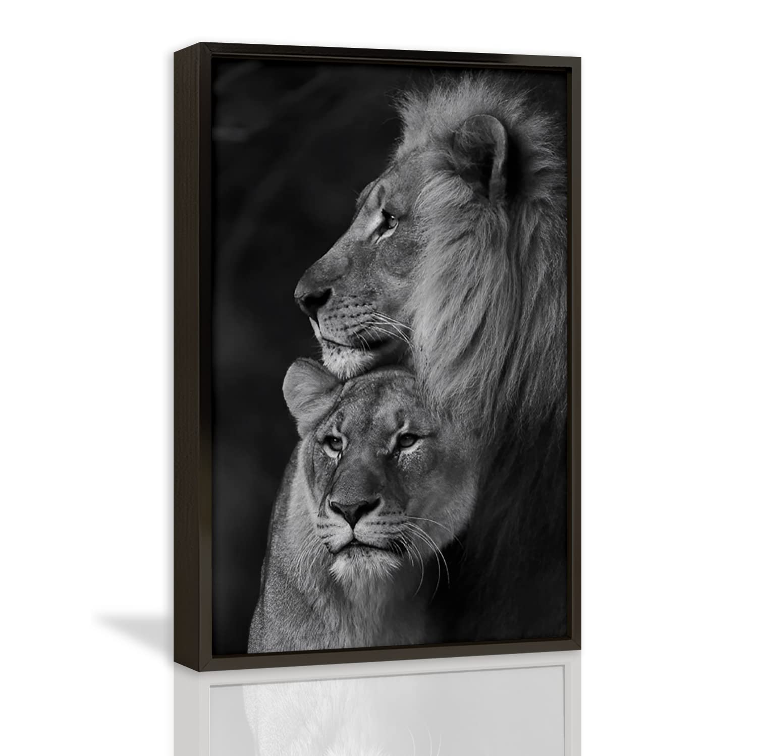 Black And White Lion Couple Canvas Painting Modern Abstract Wall Art Animal Posters and Prints Wall Decor Black Aluminum Frame Wall Artwork Home Decor Office Kitchen Wall Decoration for Home Classroom