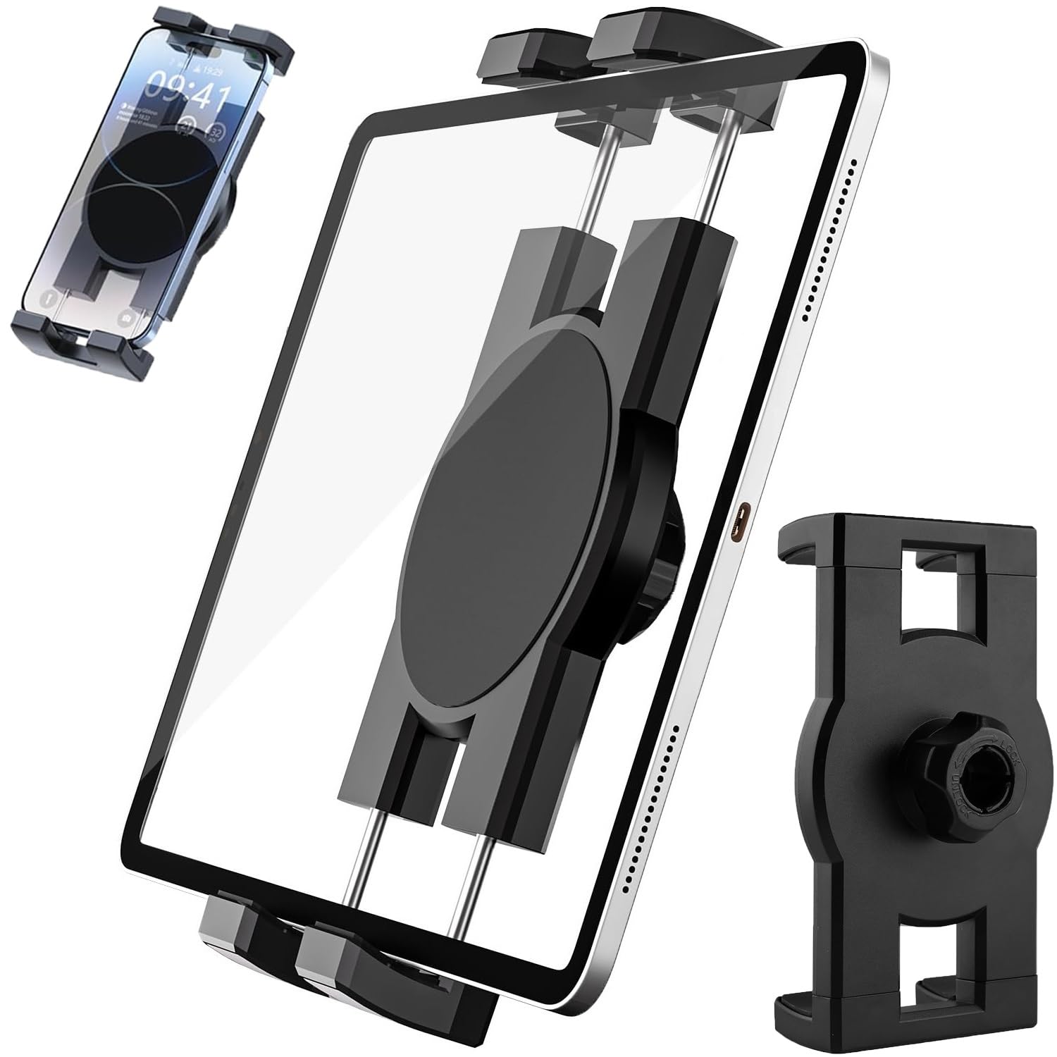 AcetakeniPad and iPhone Mount Holder for Galaxy Tab/Kindle/Switch/Pixel Tablet,Universal Tablet and Phone Clamp Clip for iPad Pro iPad Air iPhone iPad Mini Samsung Cell-Phones