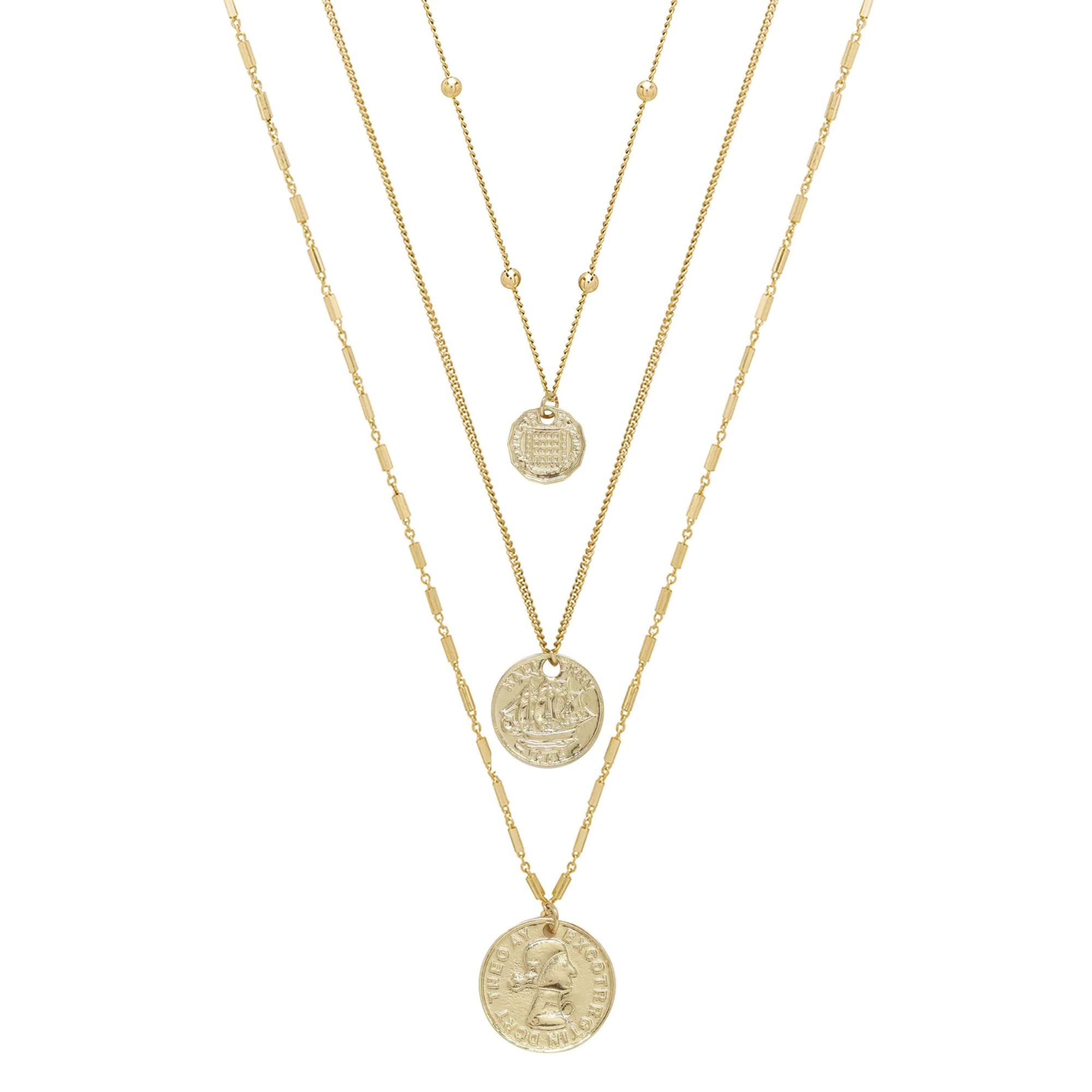 EttikaPendant Necklaces for Women. Three Coins 18k Gold Plated or Rhodium Necklace Set of 3. Fashion Jewelry