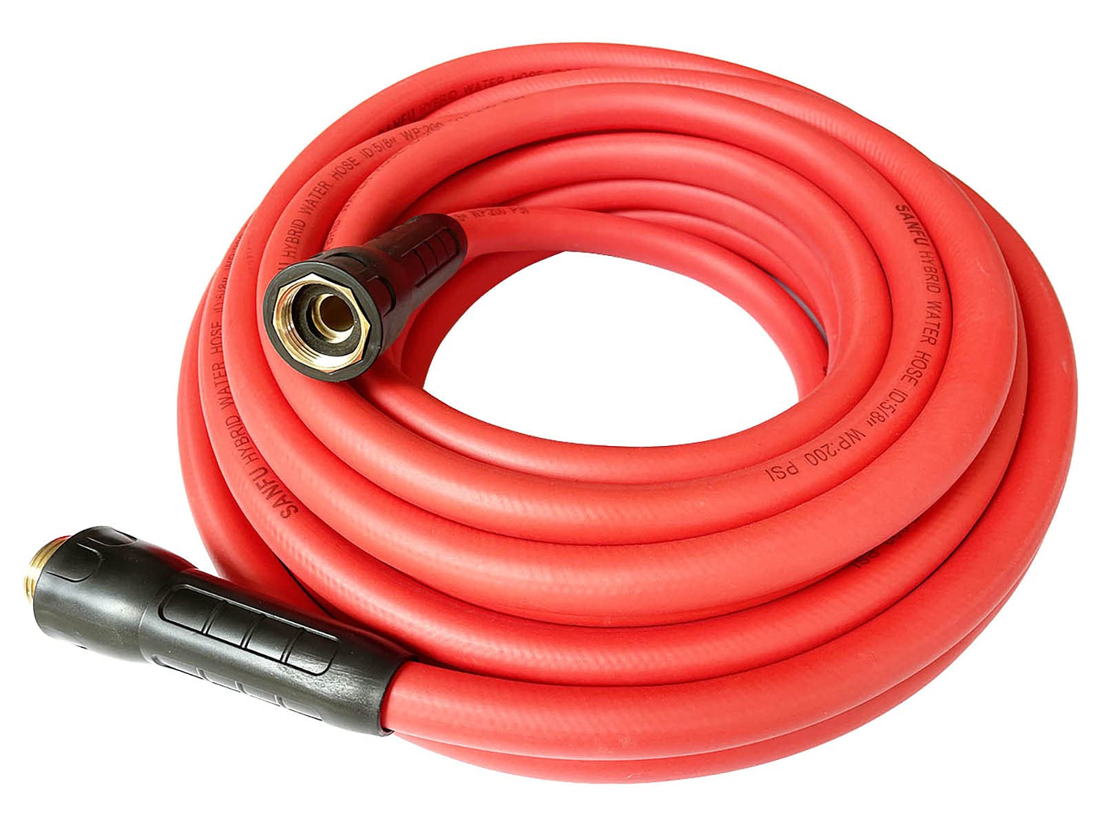 SANFU Hybrid Garden Water Hose 5/8 IN(15.5 x 20.8mm). X 25 FT, 200PSI, Heavy Duty, Lightweight, Flexible Non-Kinking with Swivel Grip Handle Female and 3/4" GHT Solid Brass Fittings, RED(25')