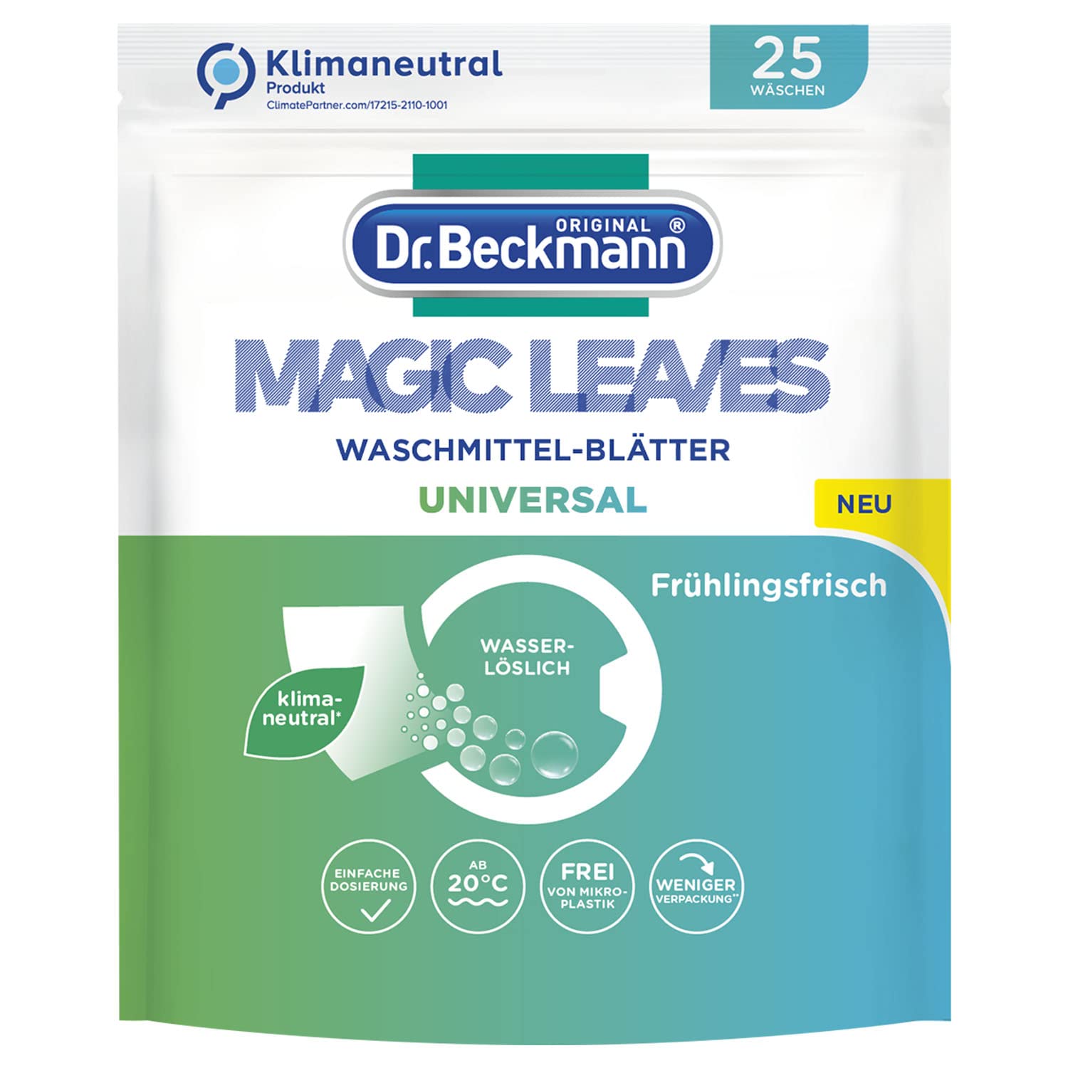 Dr. BeckmannMagic Leaves Universal Detergent Sheets, Pre-Dosed and Water-Soluble Wash Sheets, Space-Saving and Easy to Use