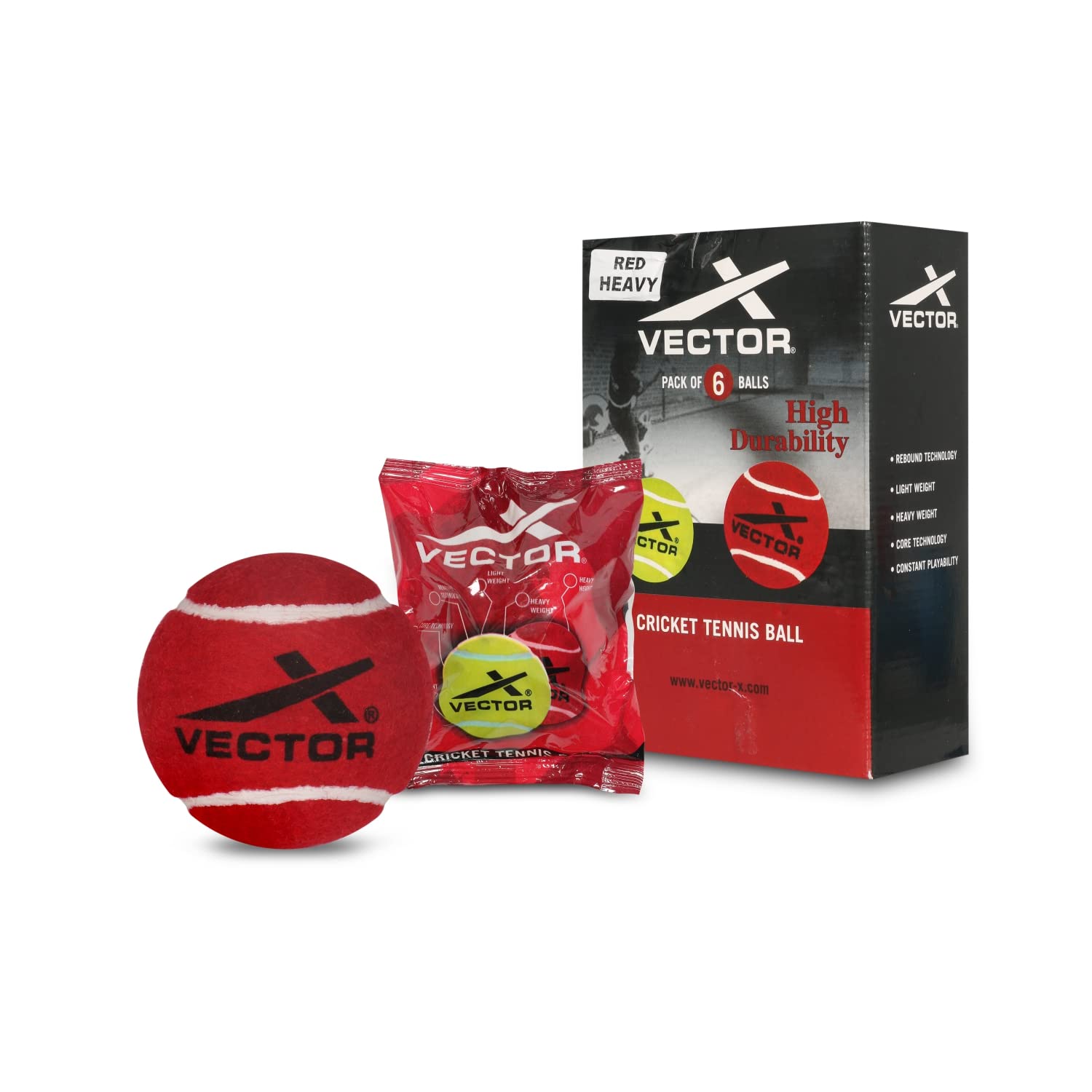 Vector X Tennis Balls, Duty Felt Pressurized Tennis Ball -High Bounce Training Exercise Tennis Balls for Beginners & Pet Dog Playing Balls (Pack of 6)