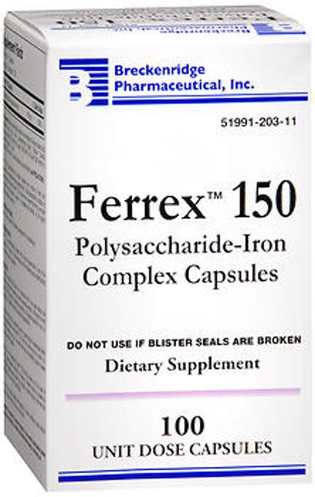 Breckenridge Pharmaceutical Ferrex -150 Capsules, Prevents Iron Deficiency - 100 Each (2)