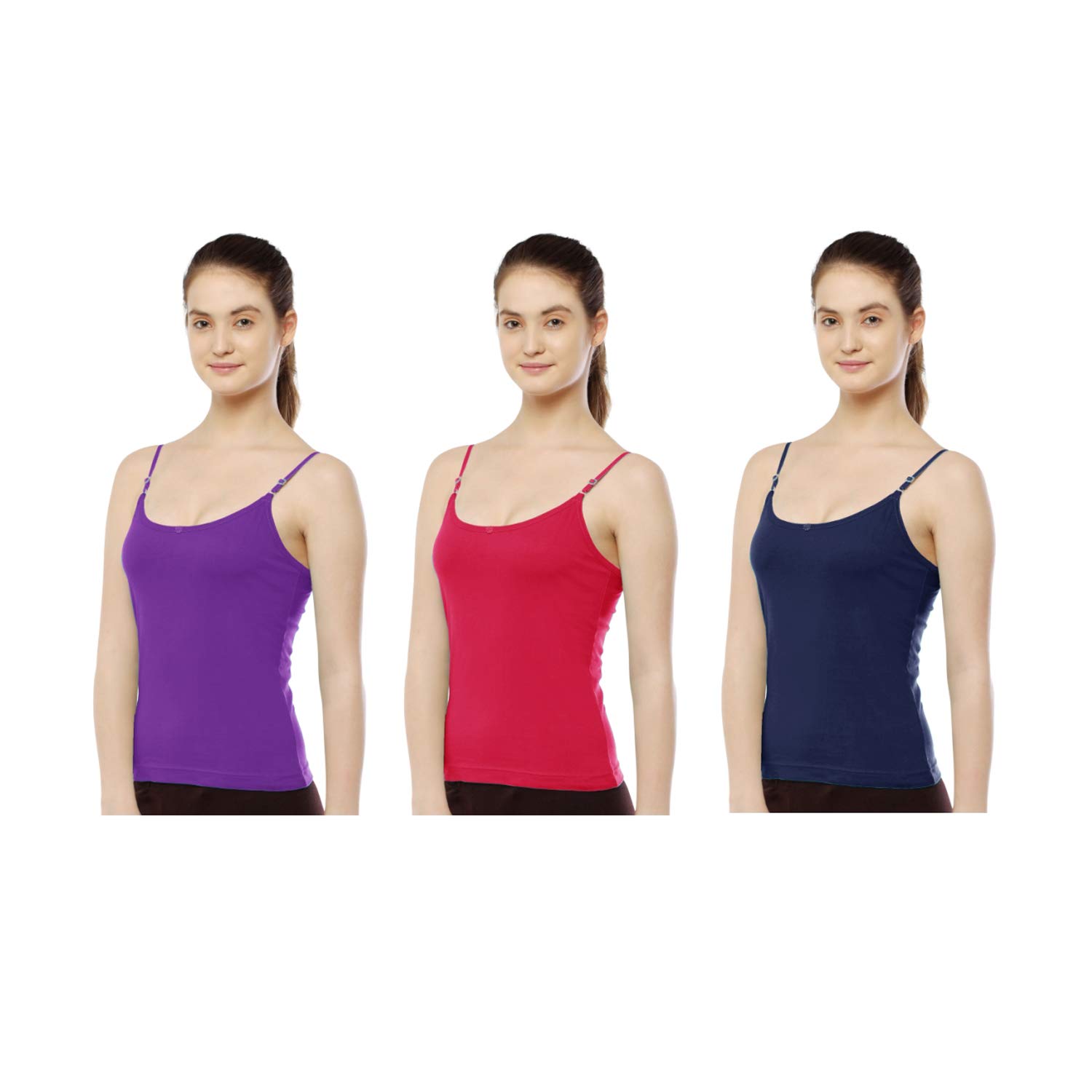 ROCKWREN Women's Ladies Cotton Camisole Adjustable Strap Slips Pack of 3