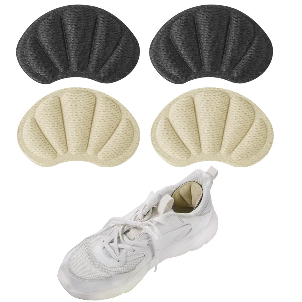 2 Pairs of Heel Pads, Sport Non-Slip Sneaker Pads Self-Adhesive Heel Inserts to Prevent Chafing Light Bulbs Large Shoes (Beige, Black)